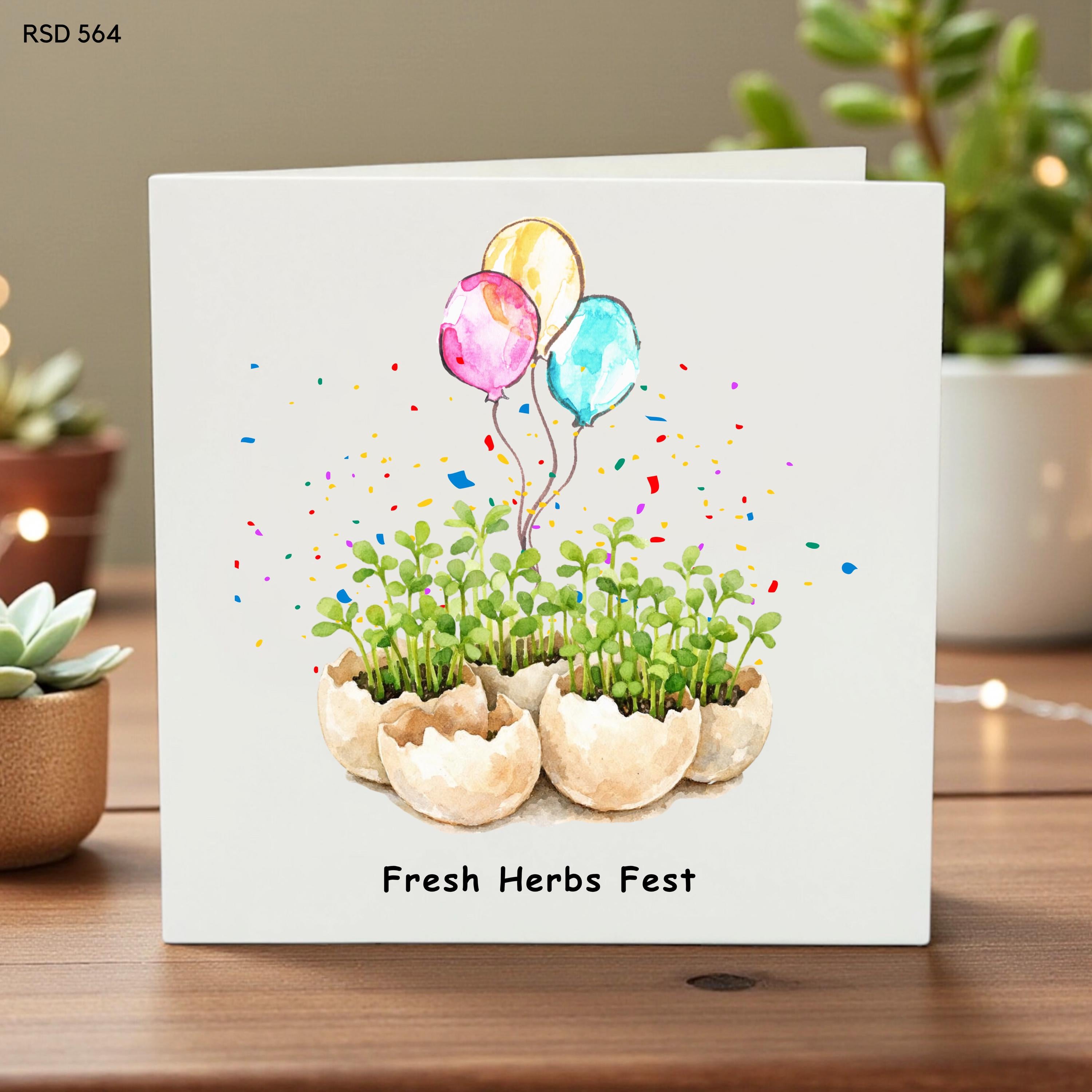 Fresh Herbs Fest Greeting , Funny Plant Birthday Card for Gardener, Cute Herb Garden Illustration, Whimsical Cooking & Foodie Celebration
