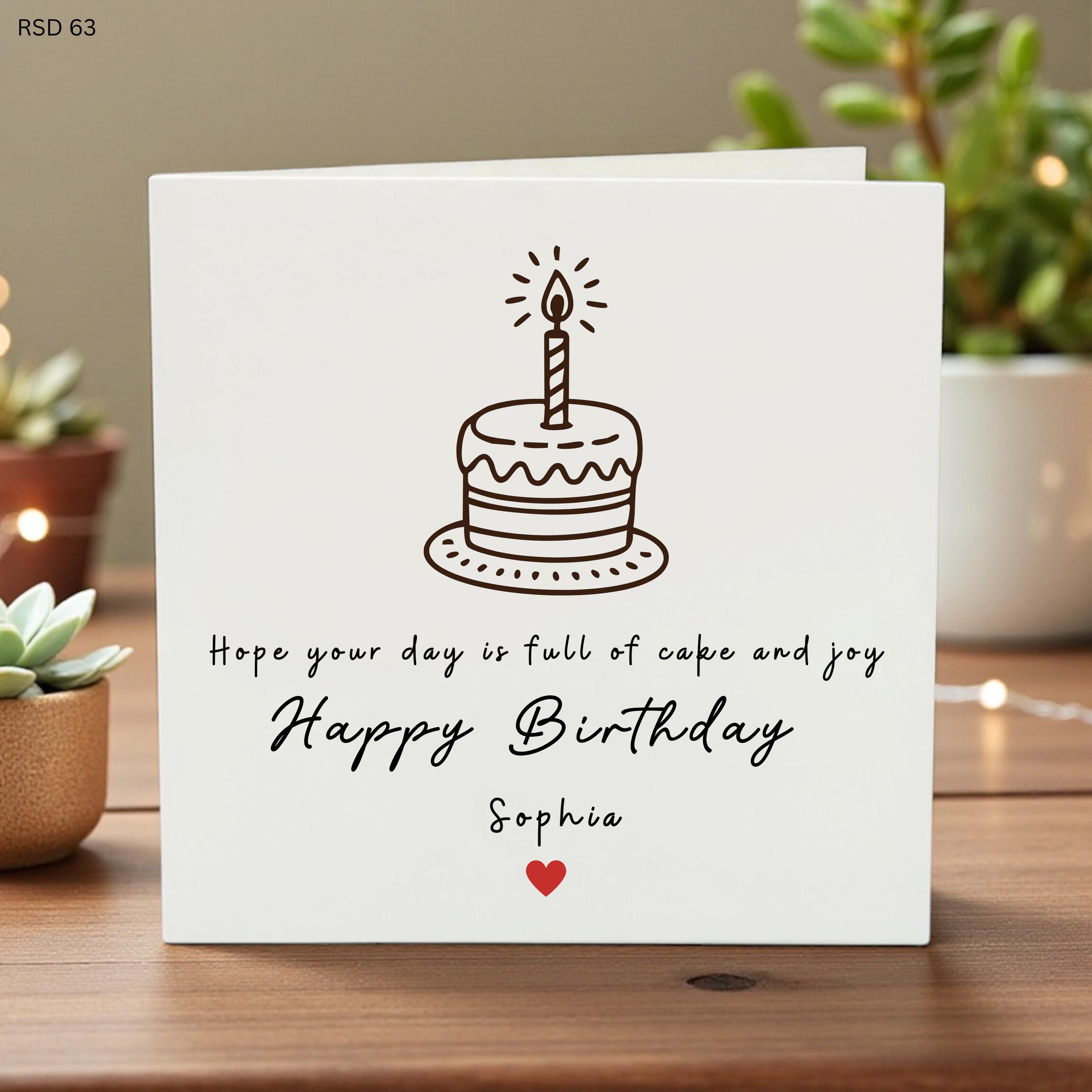 Personalized Birthday Card with Cake Illustration, Simple and Elegant Greeting, Custom Name Option, Joyful Birthday Wishes Card Gift