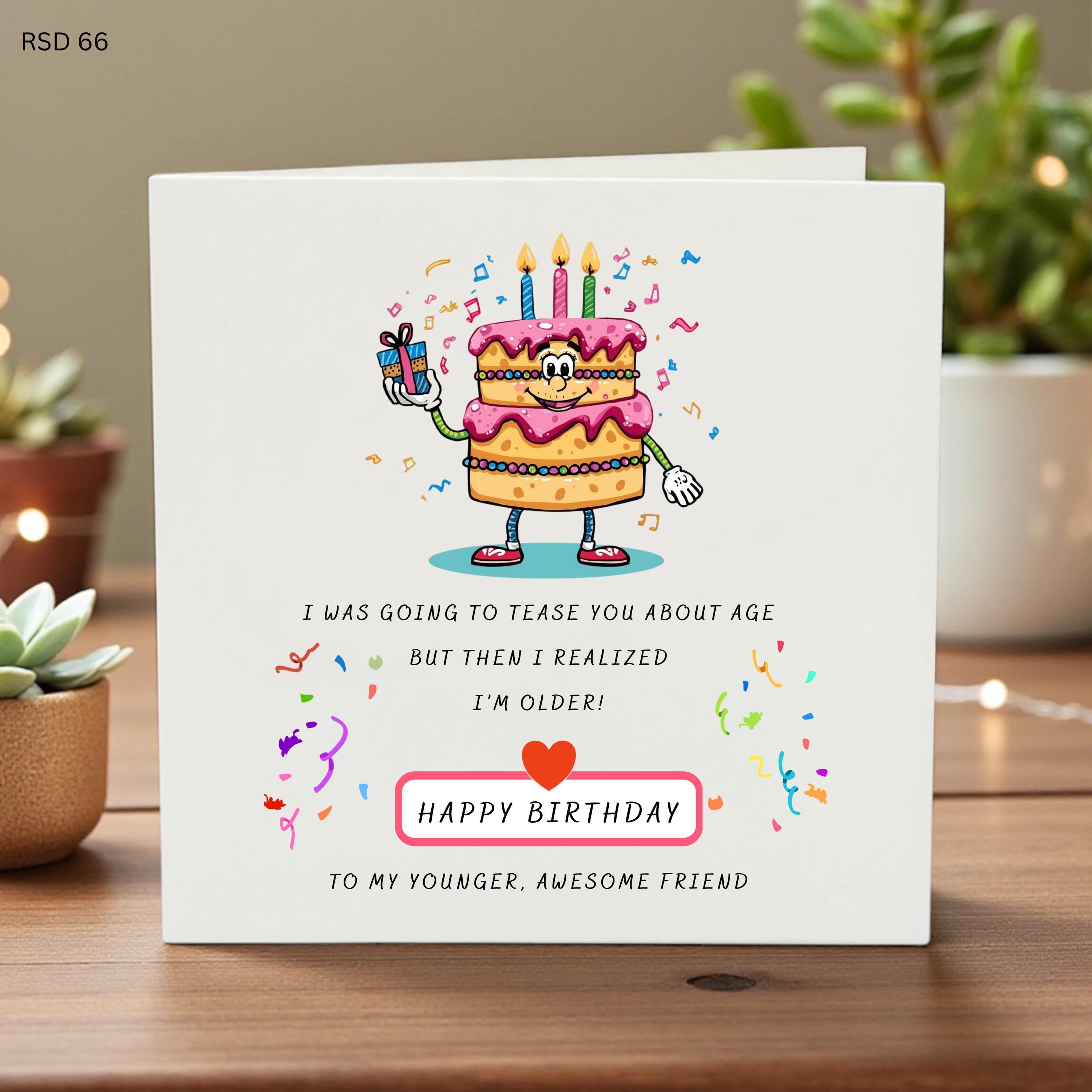Funny Birthday Card for Friend, Teasing Cake Illustration, Playful and Colorful Greeting, Personalized Name Option, Unique Birthday Gift