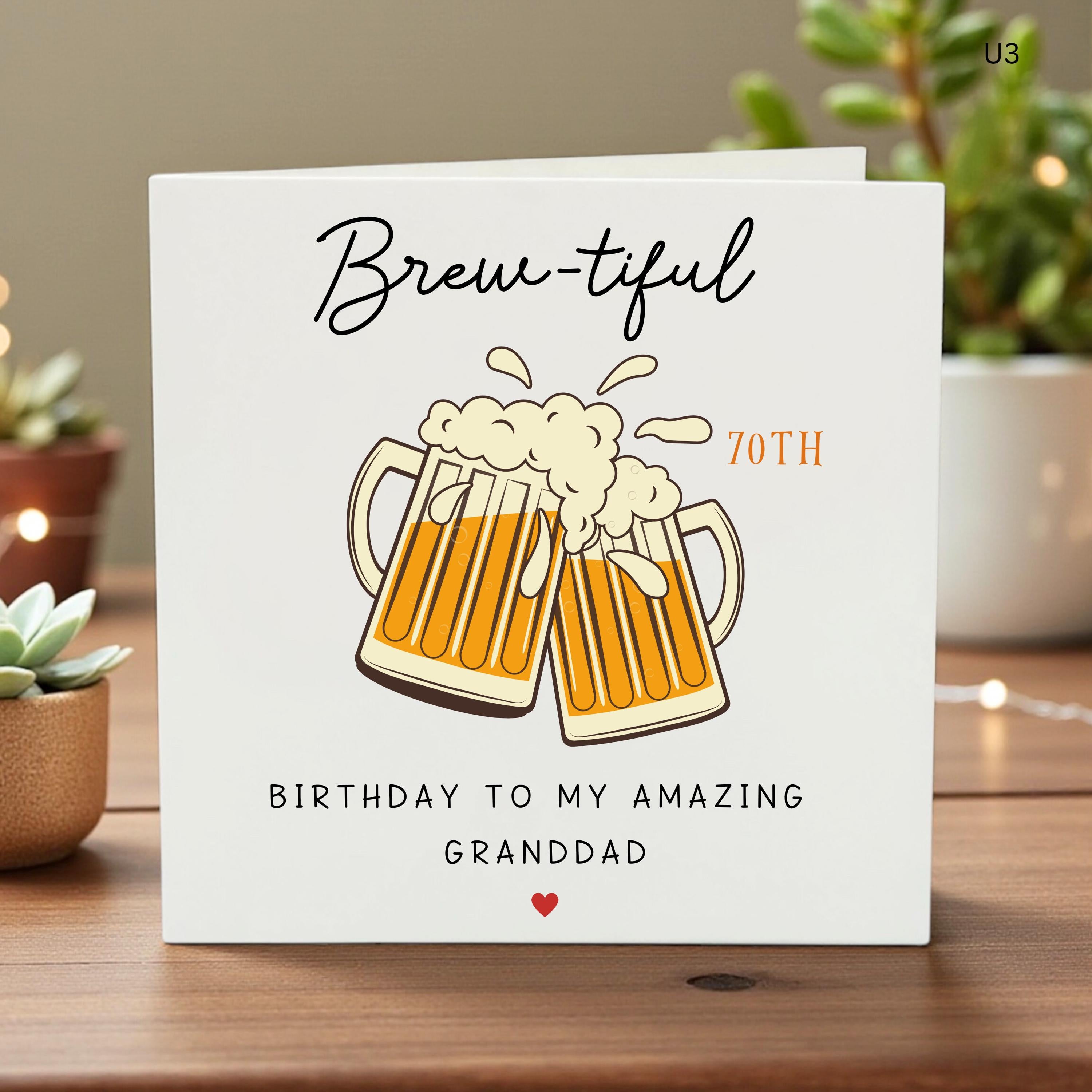 Brew-tiful 70th Birthday Card for Granddad, Funny Beer Card, Custom Grandpa Birthday Card, Handmade Keepsake Gift, Milestone Card