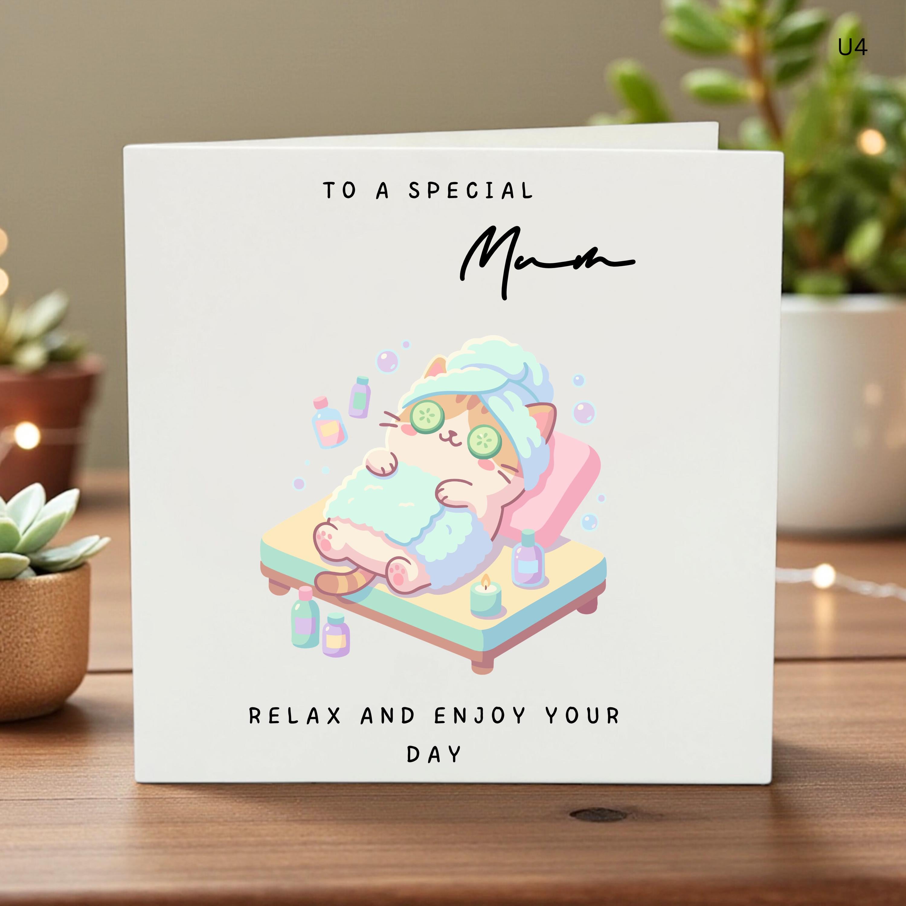 Personalized Spa Card for Mum, Relaxing Pamper Birthday Card, Custom Name Card, Handmade Self-Care Gift, Mother Birthday Present