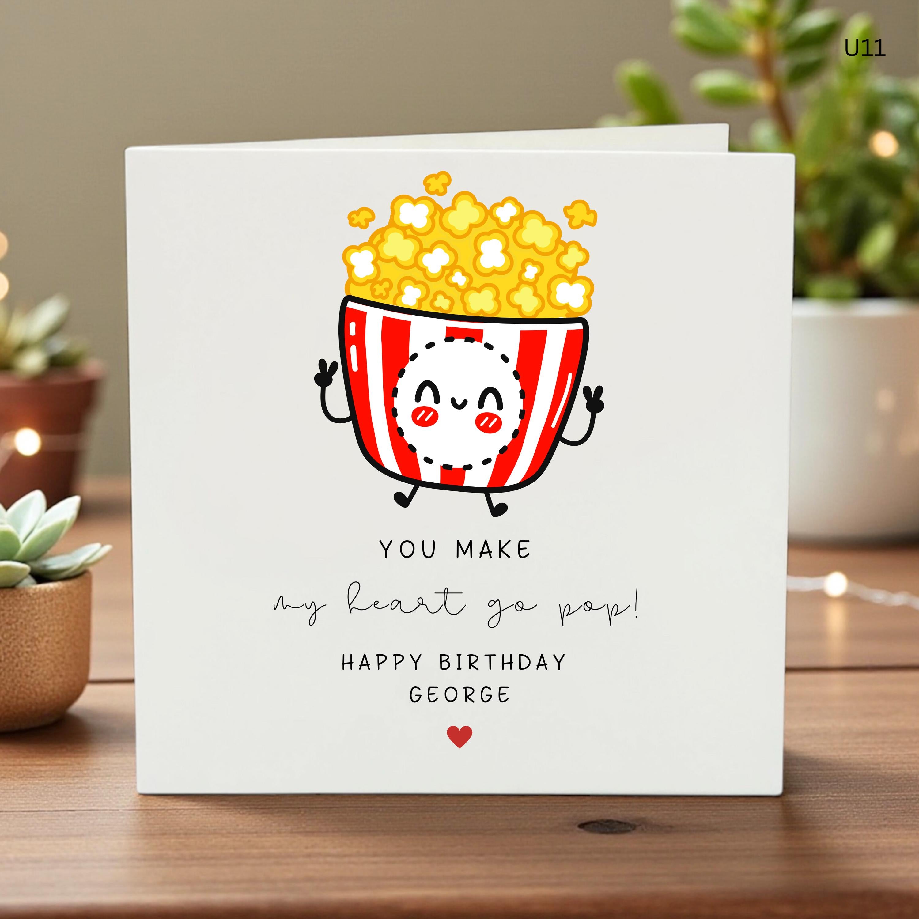 Personalized Popcorn Birthday Card, Custom Name Card, Funny Pop Pun Card, Kids & Teen Birthday Gift, Party Birthday Celebration