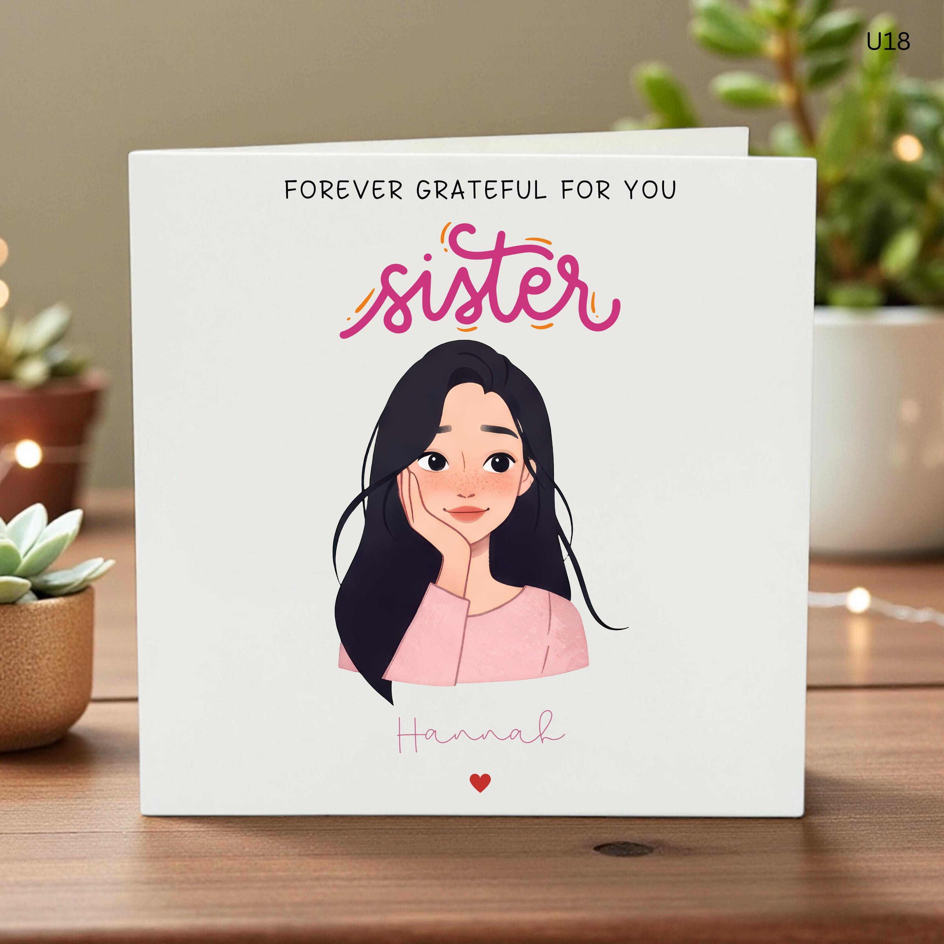 Personalized Sister Birthday Card, Custom Name Sister Gift , Forever Grateful Keepsake, Cute Sister Greeting Card