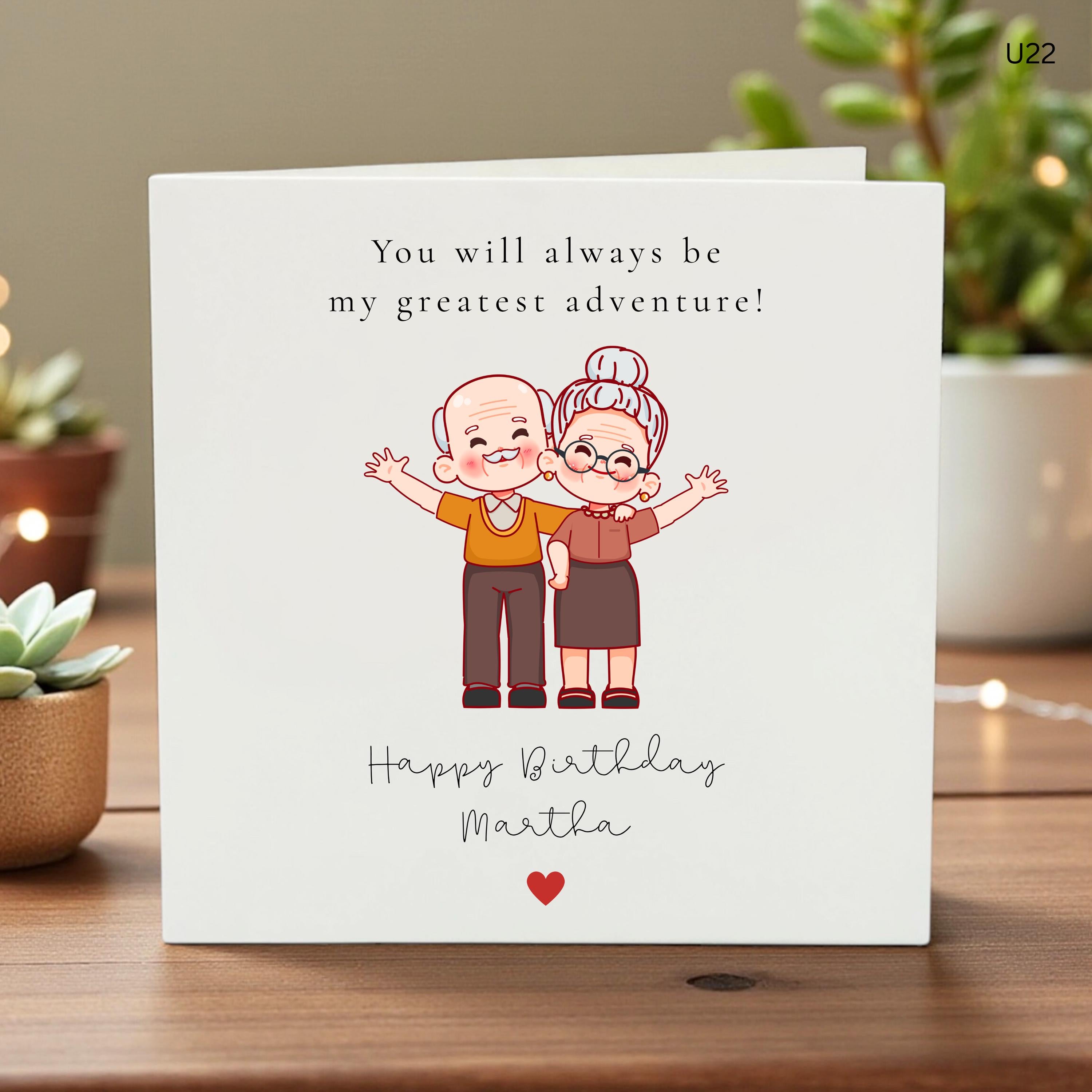 Personalized Greatest Adventure Birthday Card, Custom Name Card for Wife, Grandma Birthday Gift, Cute Couple Illustration, Card