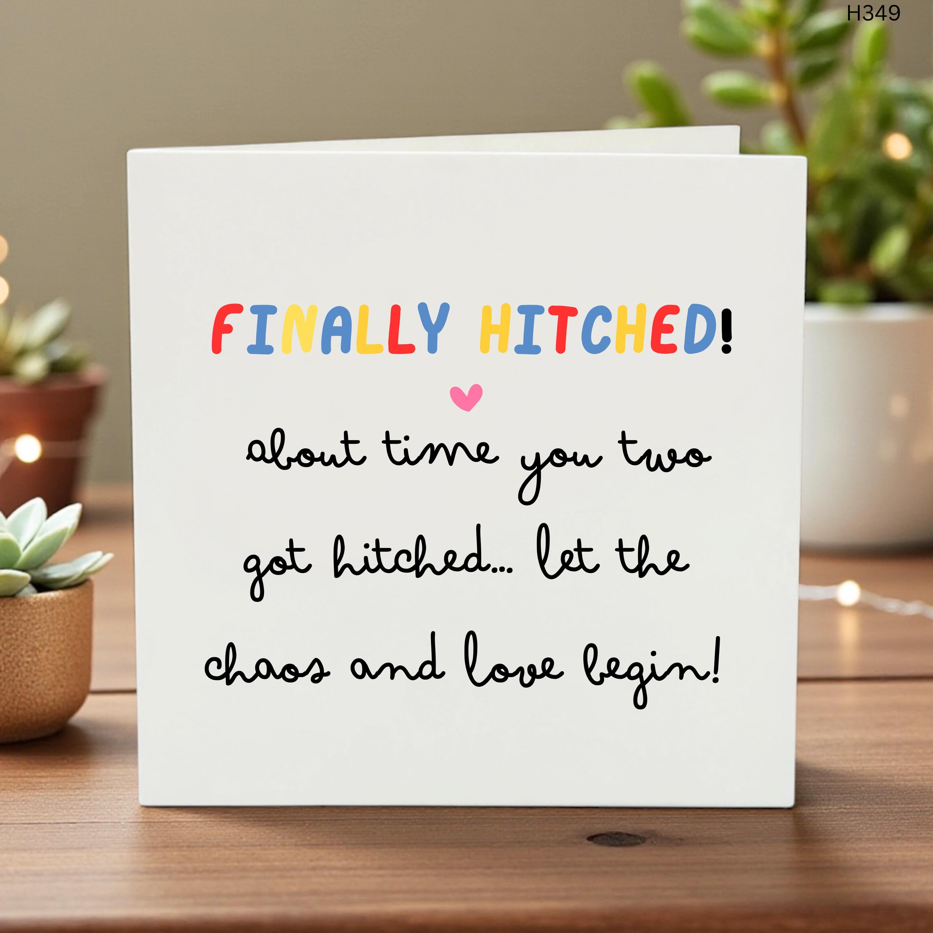 Funny Wedding Card Finally Hitched, About Time Wedding Gift, Sarcastic Marriage Card for Couple, Humorous Newlywed Card, Chaos and Love Card