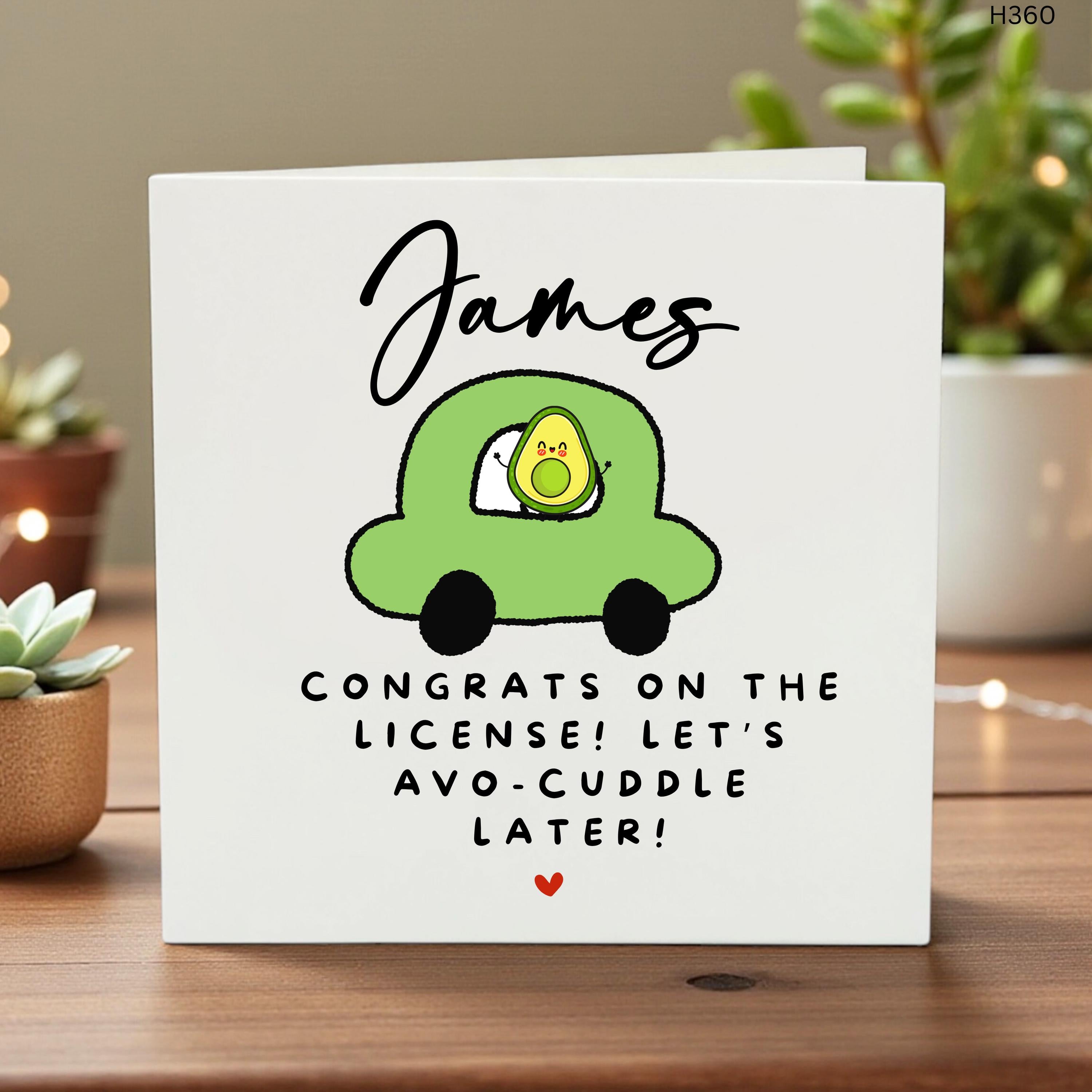Personalized Driving Test Pass Card, Funny Avocado Congrats on License Gift, Custom Name Passed Driving Test Card, Avo Cuddle Later Pun Card