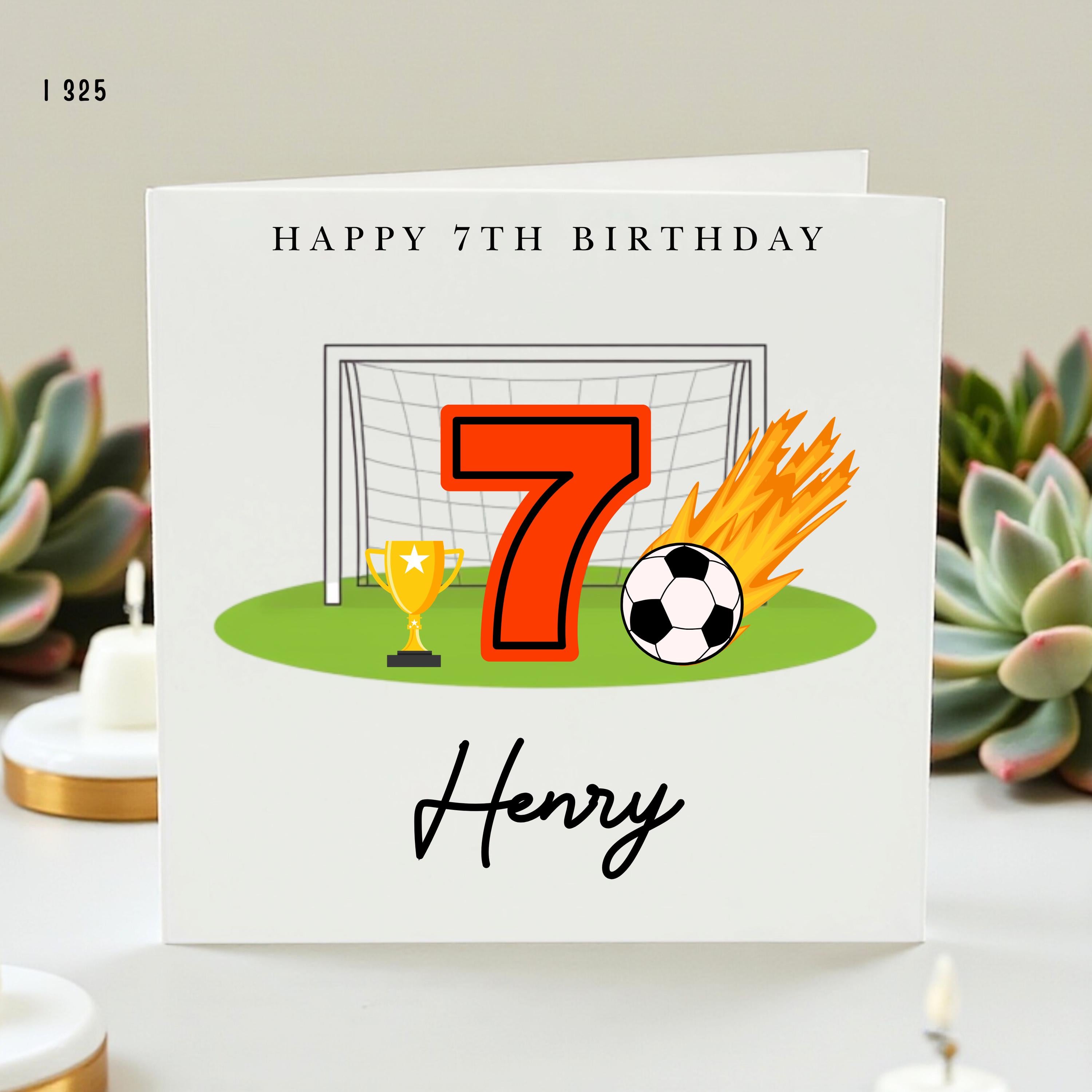 Personalized 7th Birthday Card Football, Boys Soccer Birthday Card, Custom Name Age 7 Card for Son Nephew Grandson, Henry Birthday Card Boy