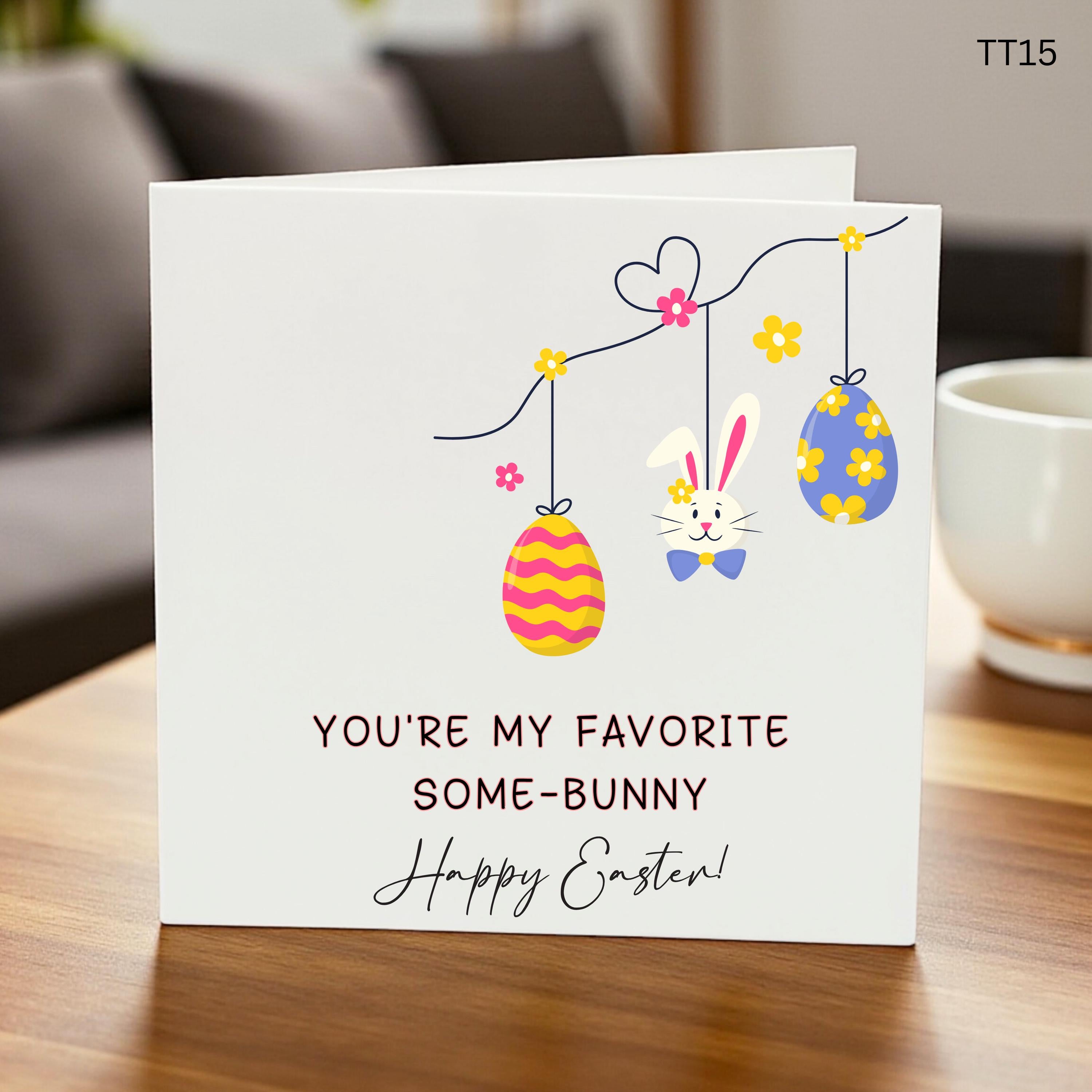 You're My Favorite Some-bunny Easter Card, Cute Bunny and Eggs Greeting, Funny Kids Easter Card, Handmade Spring Holiday Stationery, Gift