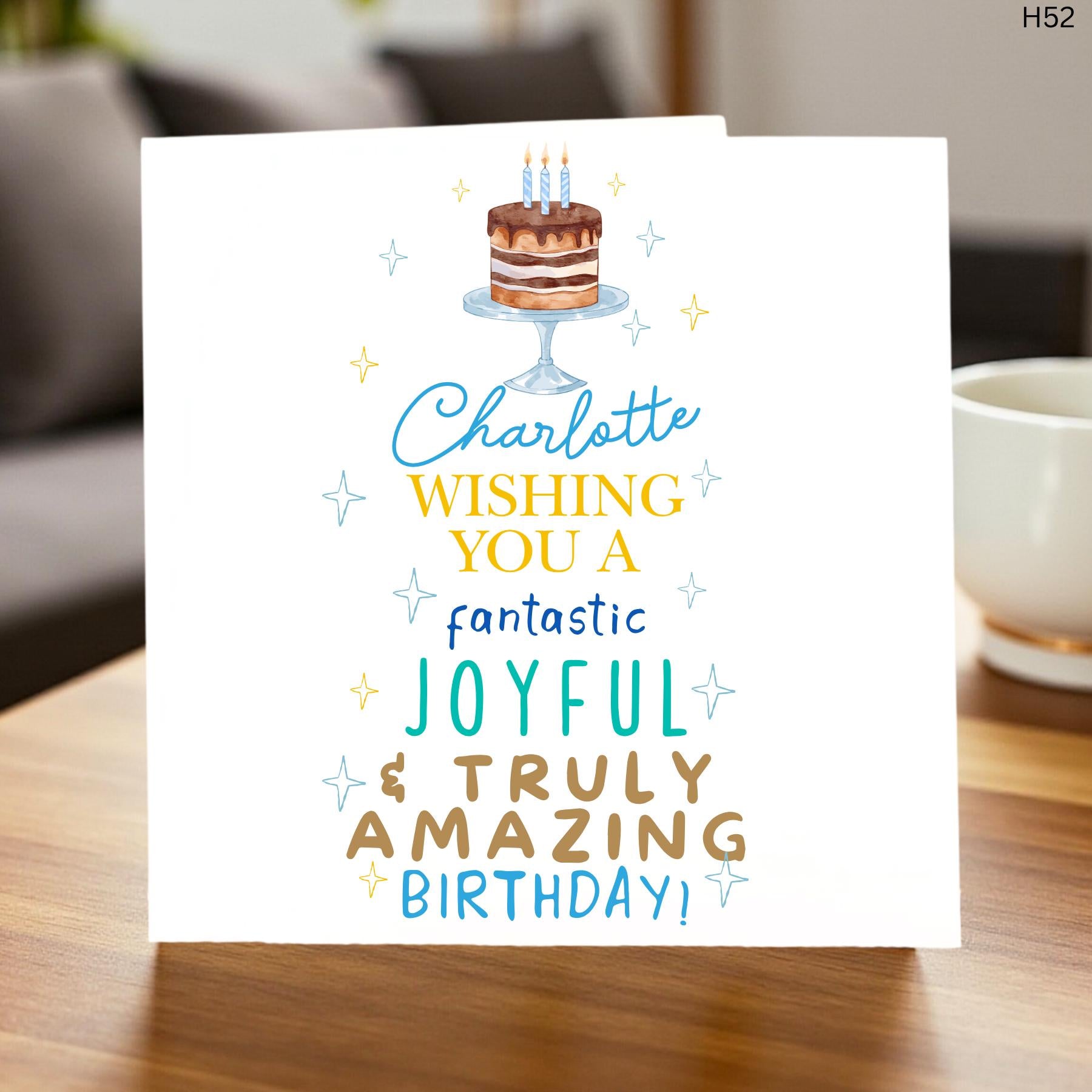 Personalized Happy Birthday Card for Her, Custom Name Cake Greeting Card, Joyful Birthday Wishes for Friend, Daughter, Sister, or Colleague