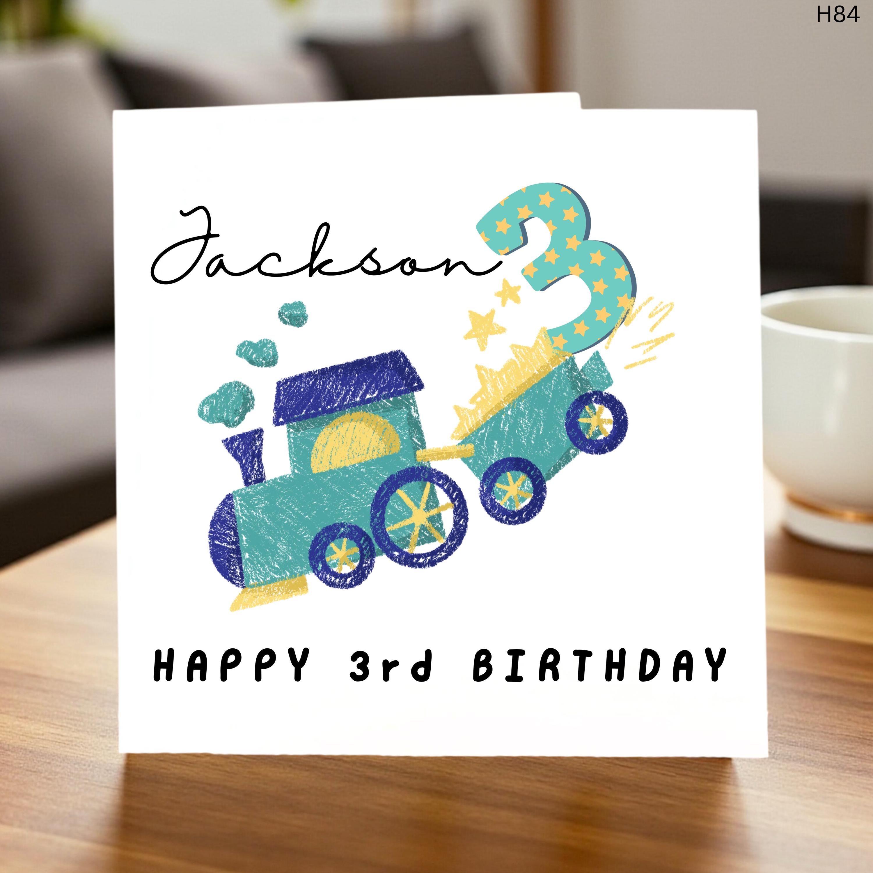Personalized Train Birthday Card – Happy 3rd Birthday Card for Boys, Custom Name Card, Kids Birthday Gift, Children’s Party Card