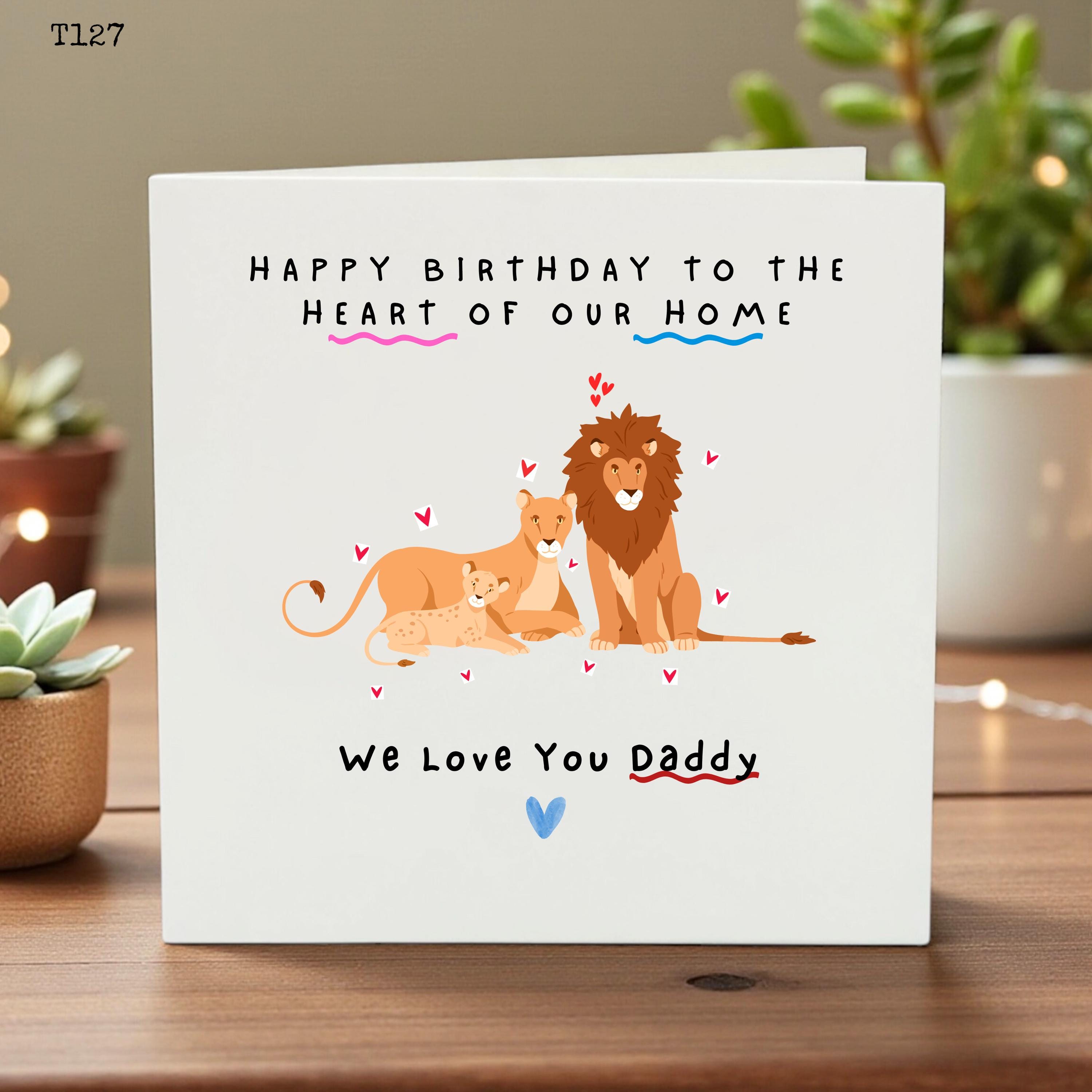 Happy Birthday Daddy Card, Heart of Our Home Card, Lion Family Birthday Card, Cute Dad Birthday Gift, Birthday Card from Kids