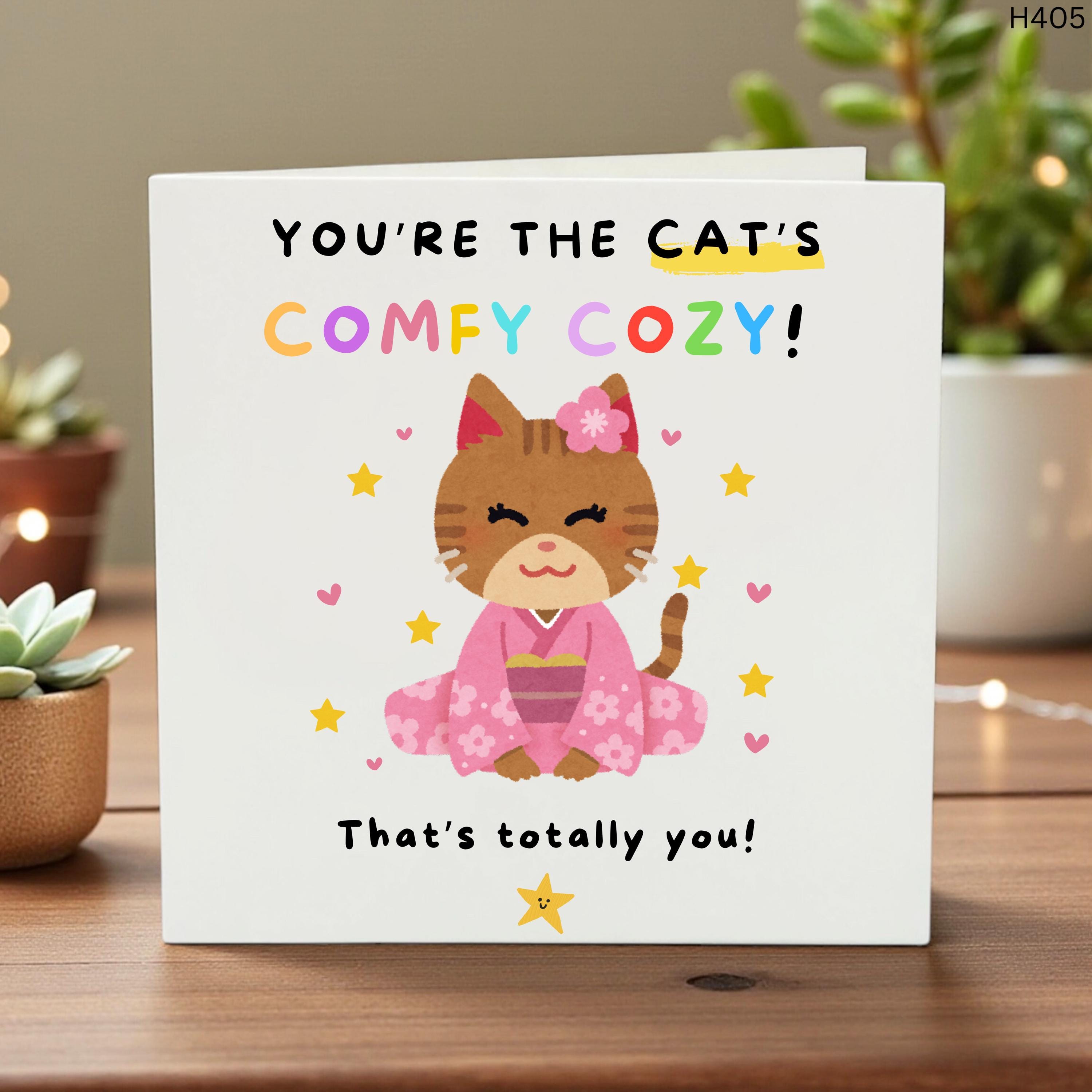 Comfy Cozy Cat Card, Cute Feline Congratulations, Fun Animal Greeting, Pet Lover Reward Card, Adorable Kitty Celebration Card - Congrats