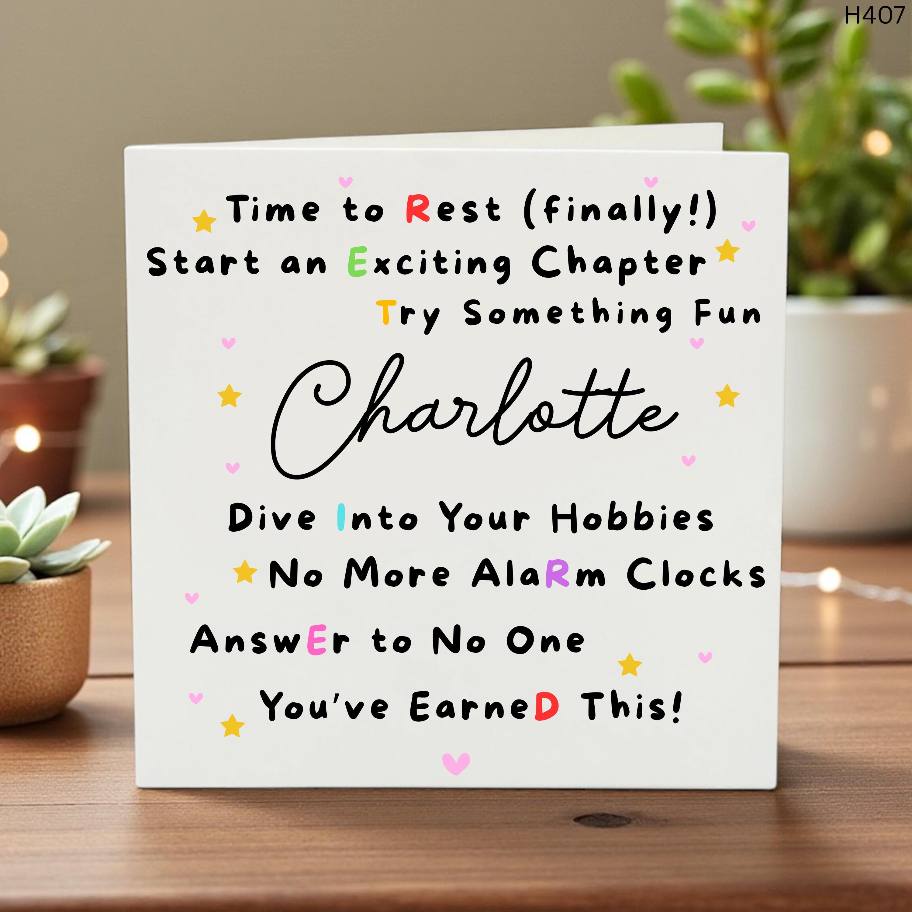 Personalized Retirement Card, Time to Rest and Enjoy Hobbies, Fun Custom Name Greeting, Celebrate New Chapter, Congratulations Card