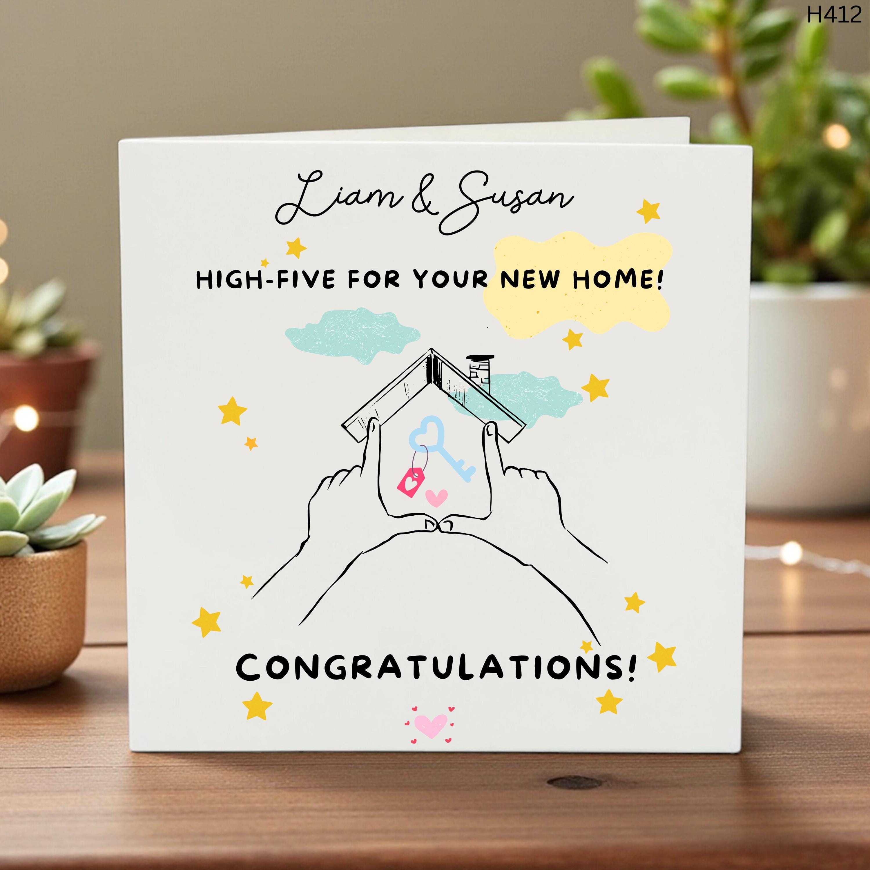 New Home Card, High-Five for Your New Home, Personalized Housewarming Greeting, Fun Couple Congratulations, Custom Name Card 6x6