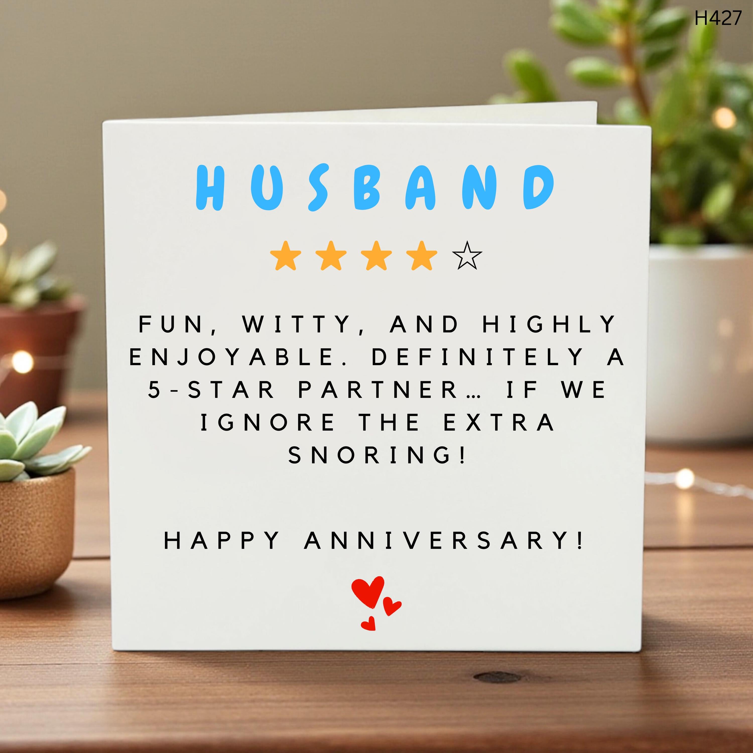 Funny Husband Anniversary Card, 5-Star Partner Greeting, Romantic Love Note for Him, Humorous Anniversary Card for Boyfriend -
