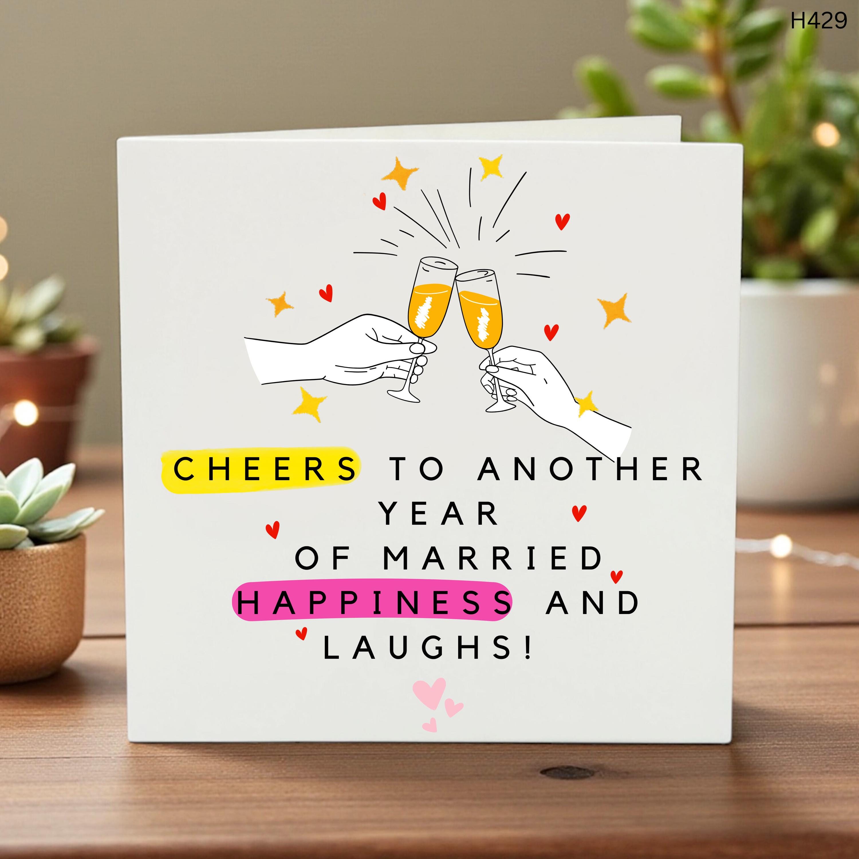 Cheers Anniversary Card, Married Happiness Greeting, Funny Love Card for Couples, Romantic Relationship Celebration Card