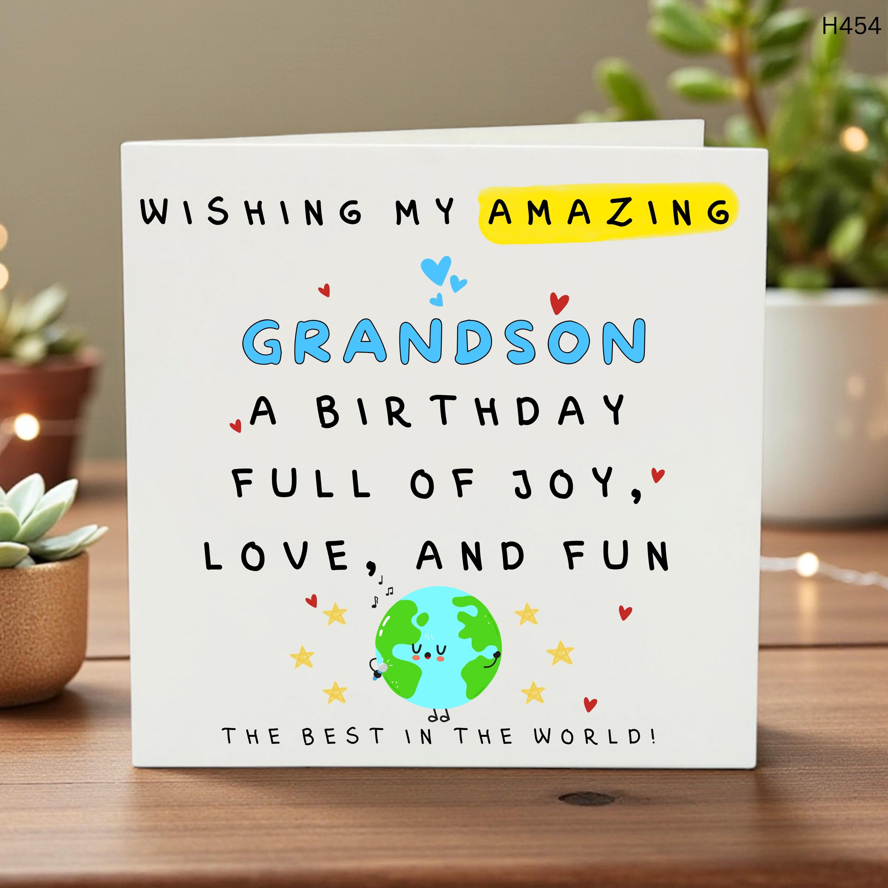 Birthday Card for Grandson, Cute Fun Grandchild Greeting, Personalized Kids Birthday Card, Joyful Family Gift, Custom Birthday Card 6x6