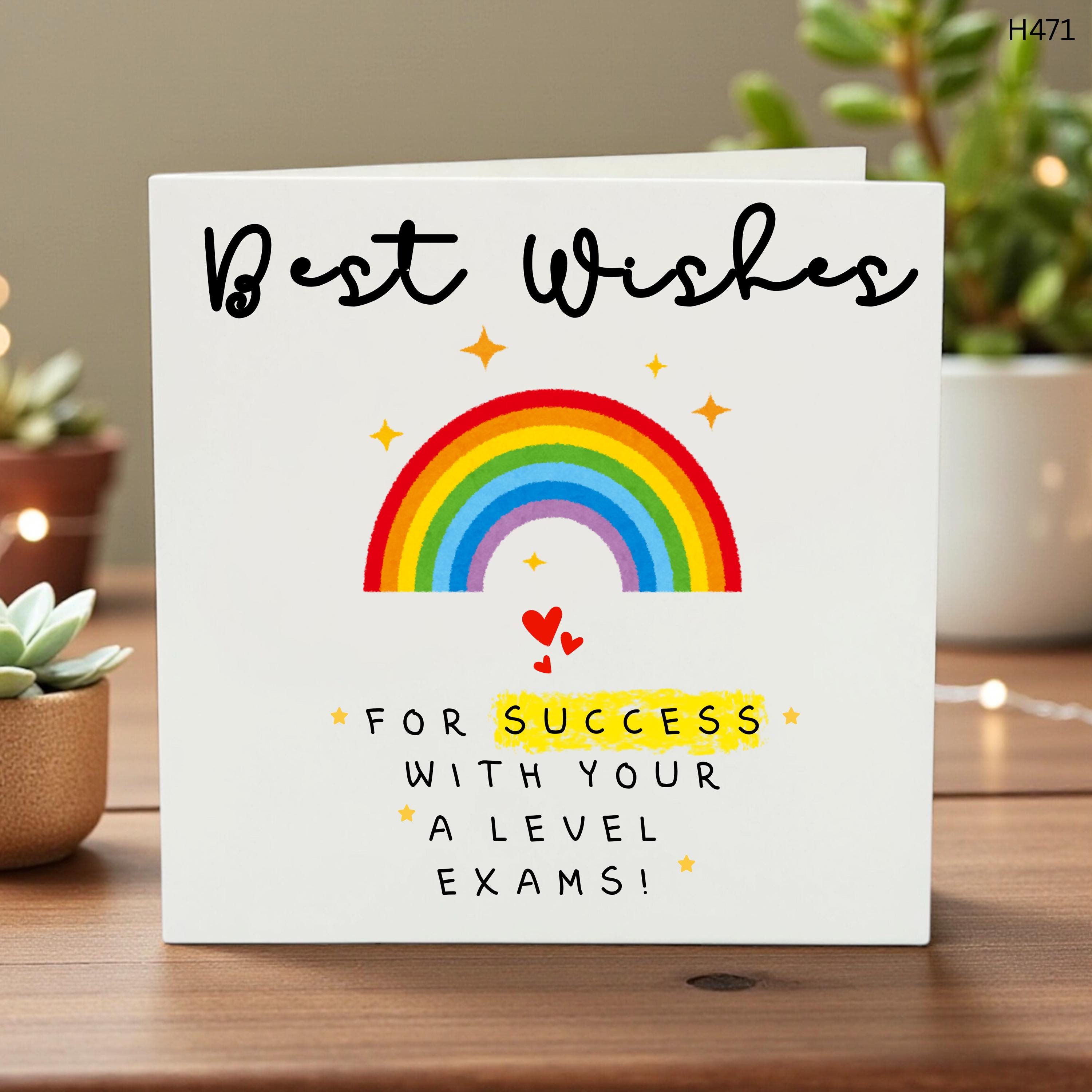 Rainbow Good Luck Card for Exams, Personalized Success Card, Best Wishes A Level Exams, GCSE Encouragement Gift, Positive Vibes Exam Card