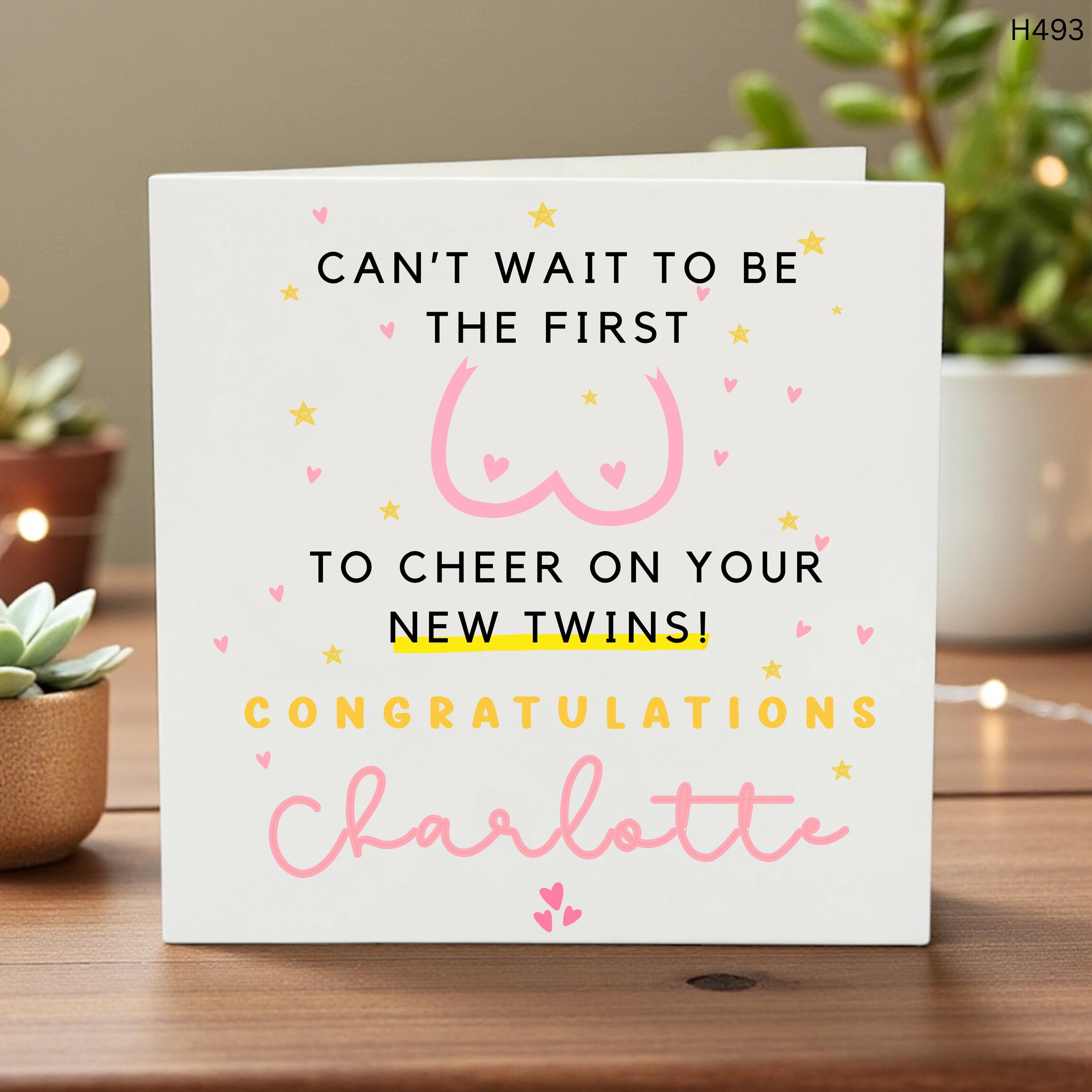 Funny Boob Twins Card, Congrats on New Twins, Breast Surgery Gift, Sassy Body Positive Humor, Naughty Friend Celebration Card 6x6