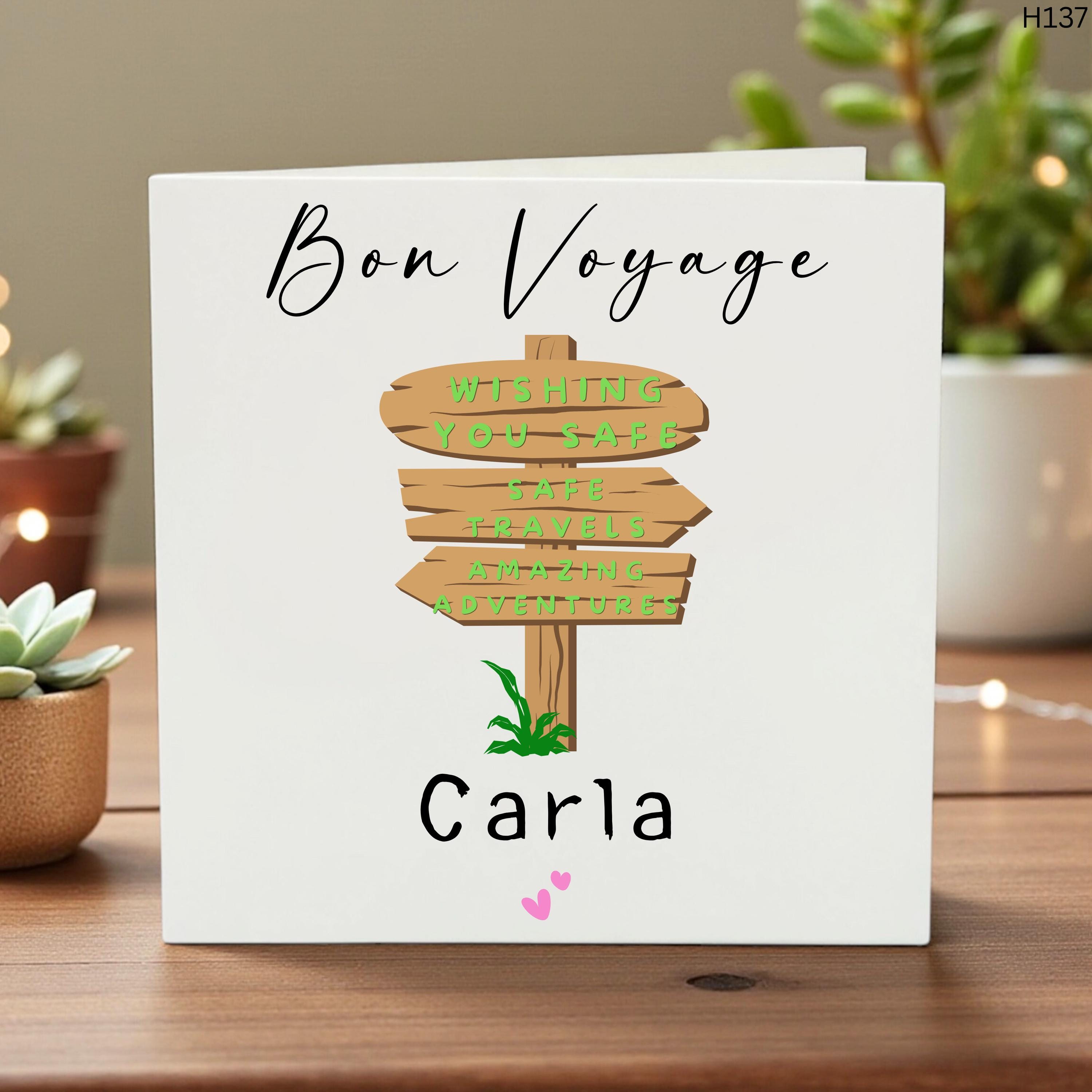 Personalized Bon Voyage Card Custom Name Leaving Gift Moving Abroad Card for Friend Safe Travels Signpost Card Gap Year Trip New Adventure