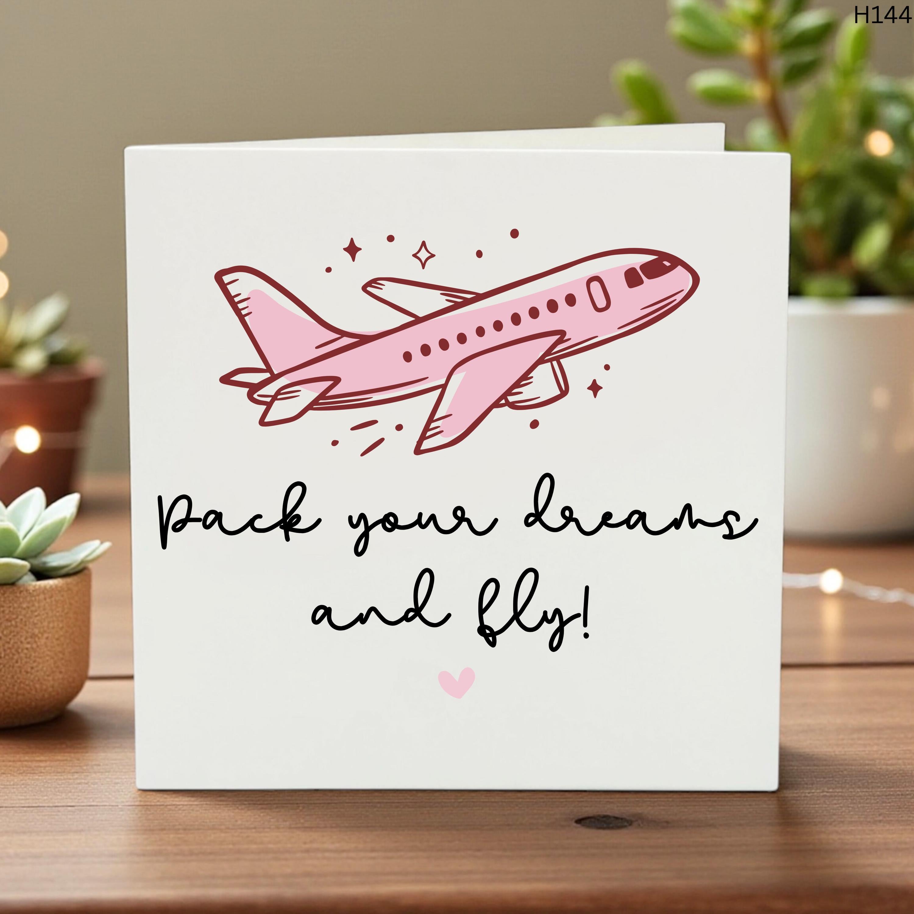 Pack Your Dreams and Fly Card Travel Gift Moving Abroad Gift for Her Bon Voyage Card Graduation Gift New Adventure Card Plane Leaving Card