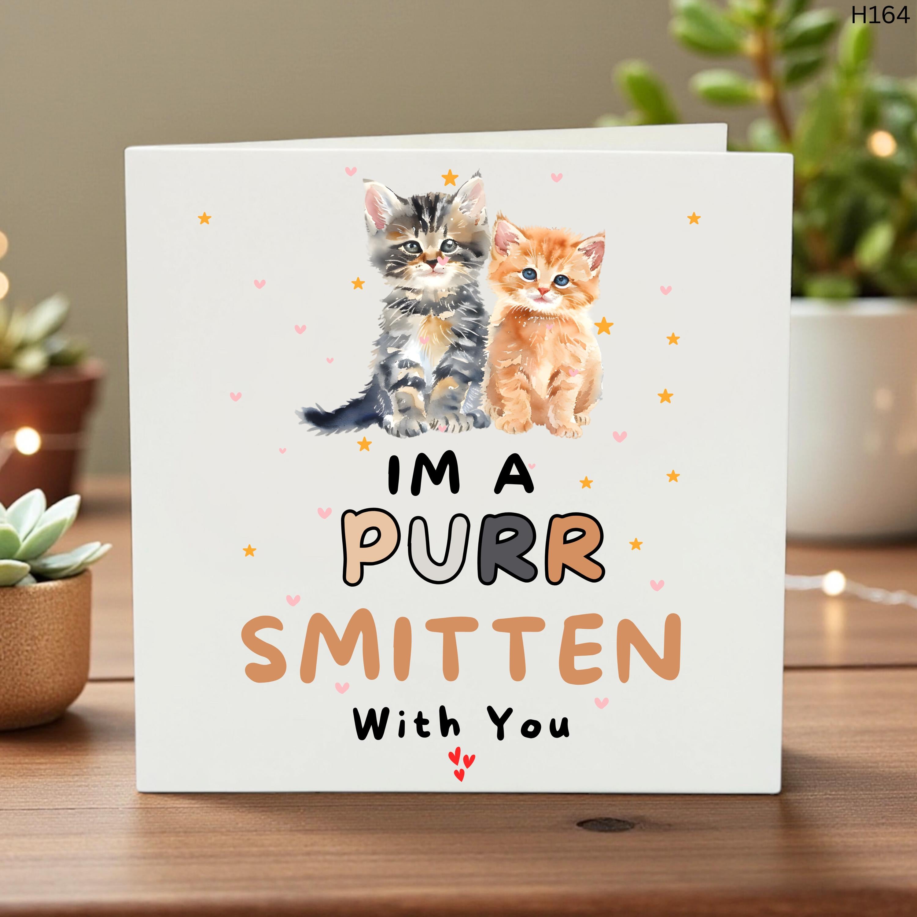 Funny Cat Anniversary Card for Boyfriend Purr Smitten Kitten Valentine Card for Husband Cute Cat Lover Gift Punny Love Card for Girlfriend