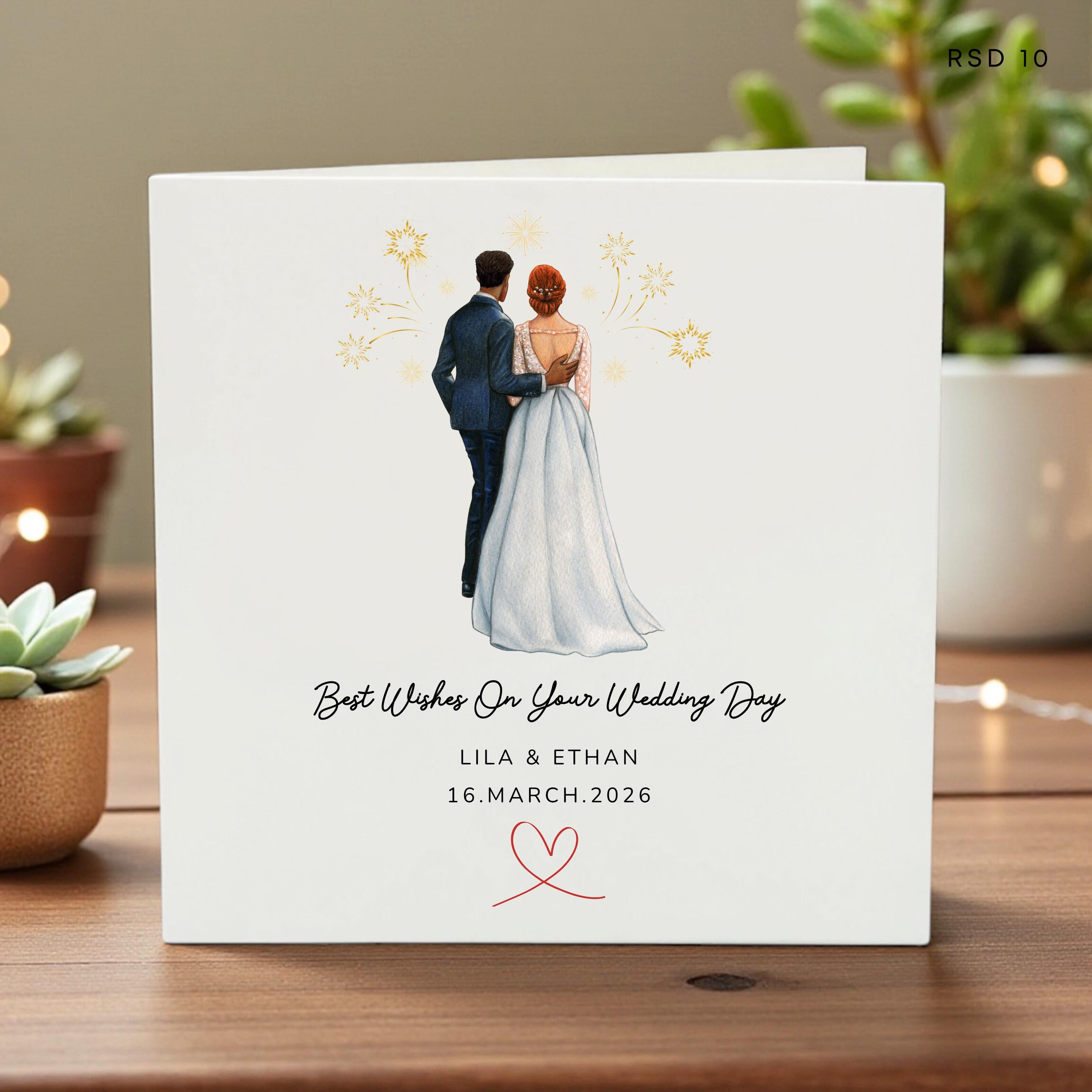 Personalized Wedding Day Card, Custom Bride and Groom Illustration, Wedding Date Keepsake Card for Couple, Best Wishes On Your Wedding Day