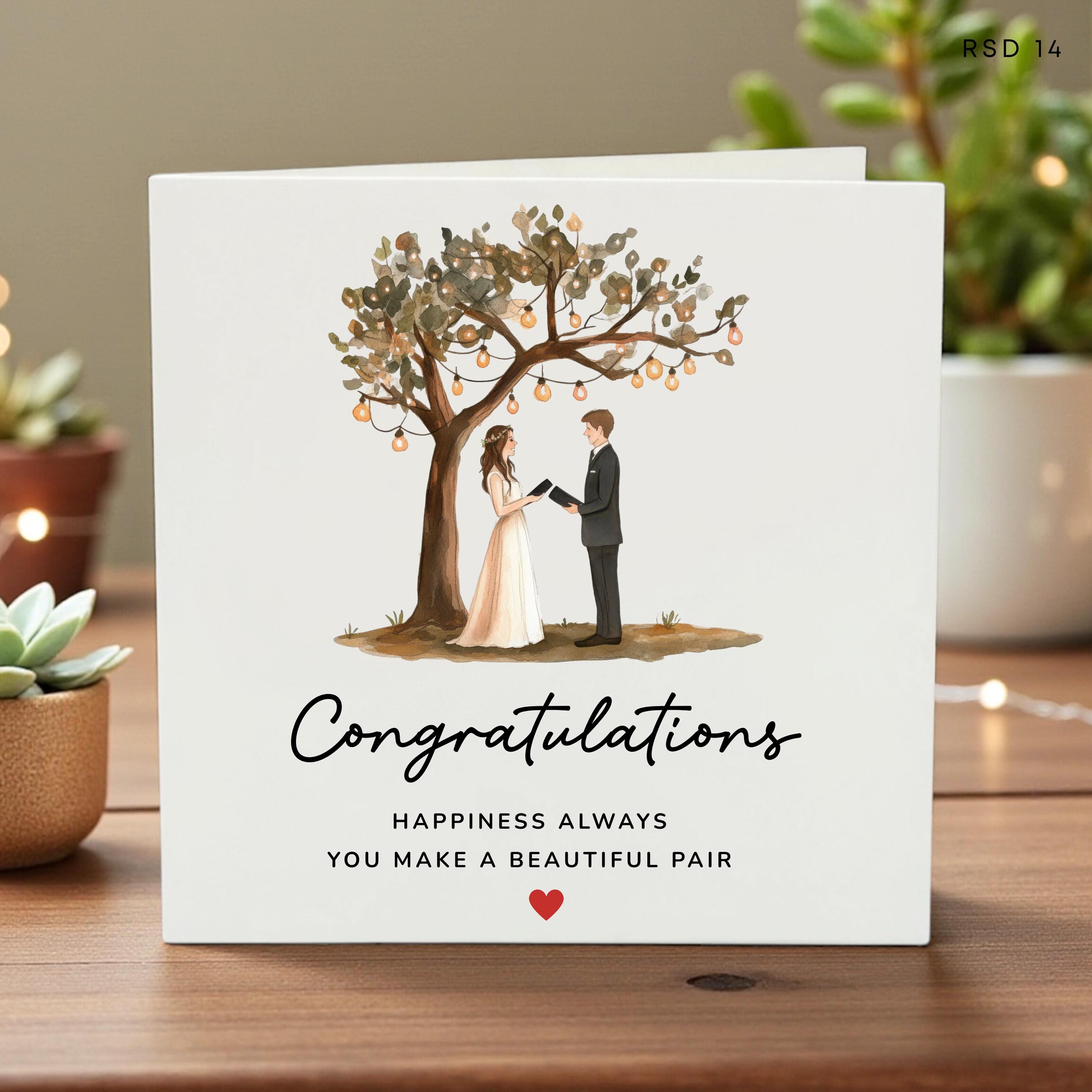Congratulations Wedding Card, Couple Under Tree with Fairy Lights, Whimsical Outdoor Wedding Design, Beautiful Pair Greeting Card, RSD 14