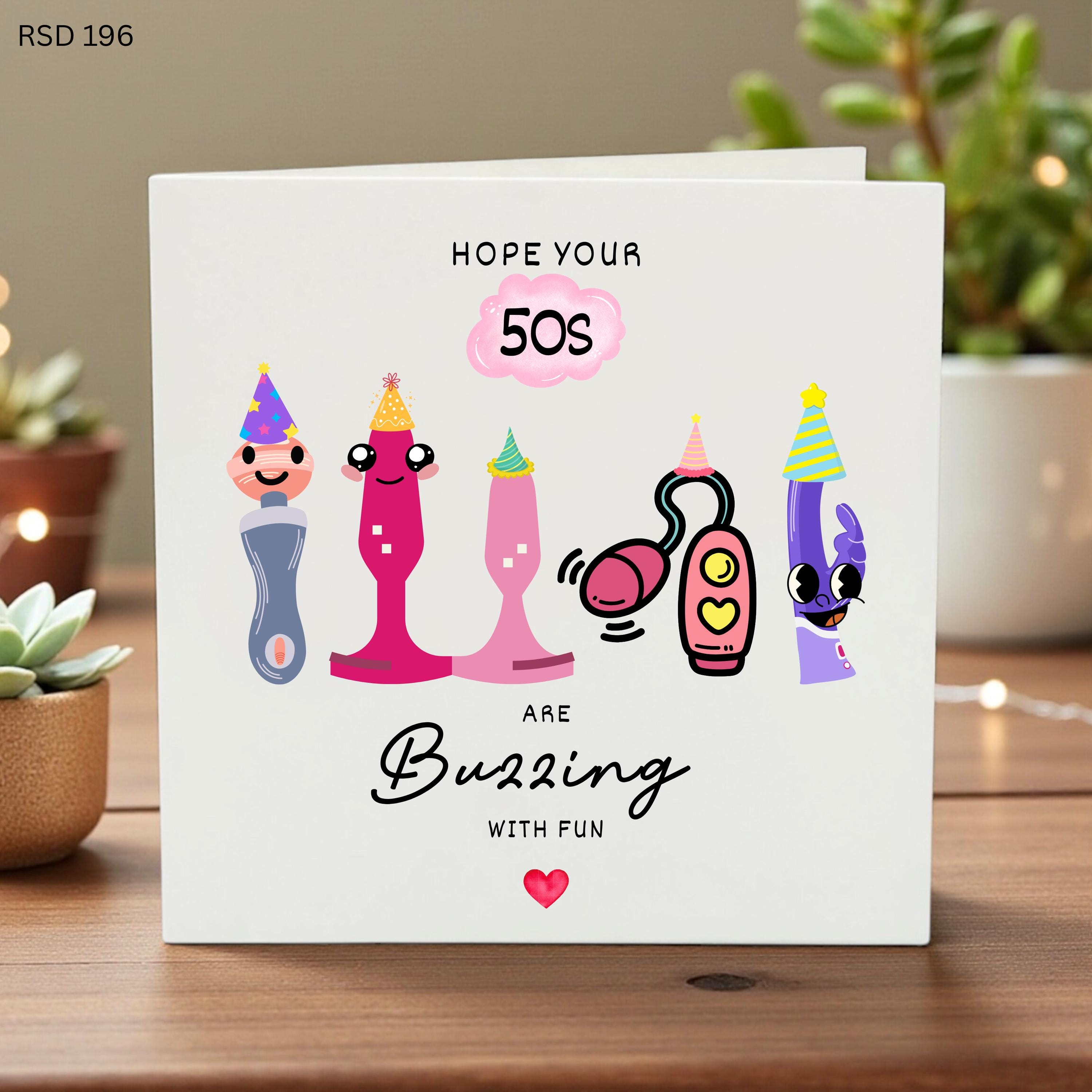 Funny 50th Birthday Card for Women, Hope Your 50s Are Buzzing With Fun, Rude Adult Joke Birthday Card for Best Friend or Sister, RSD 196