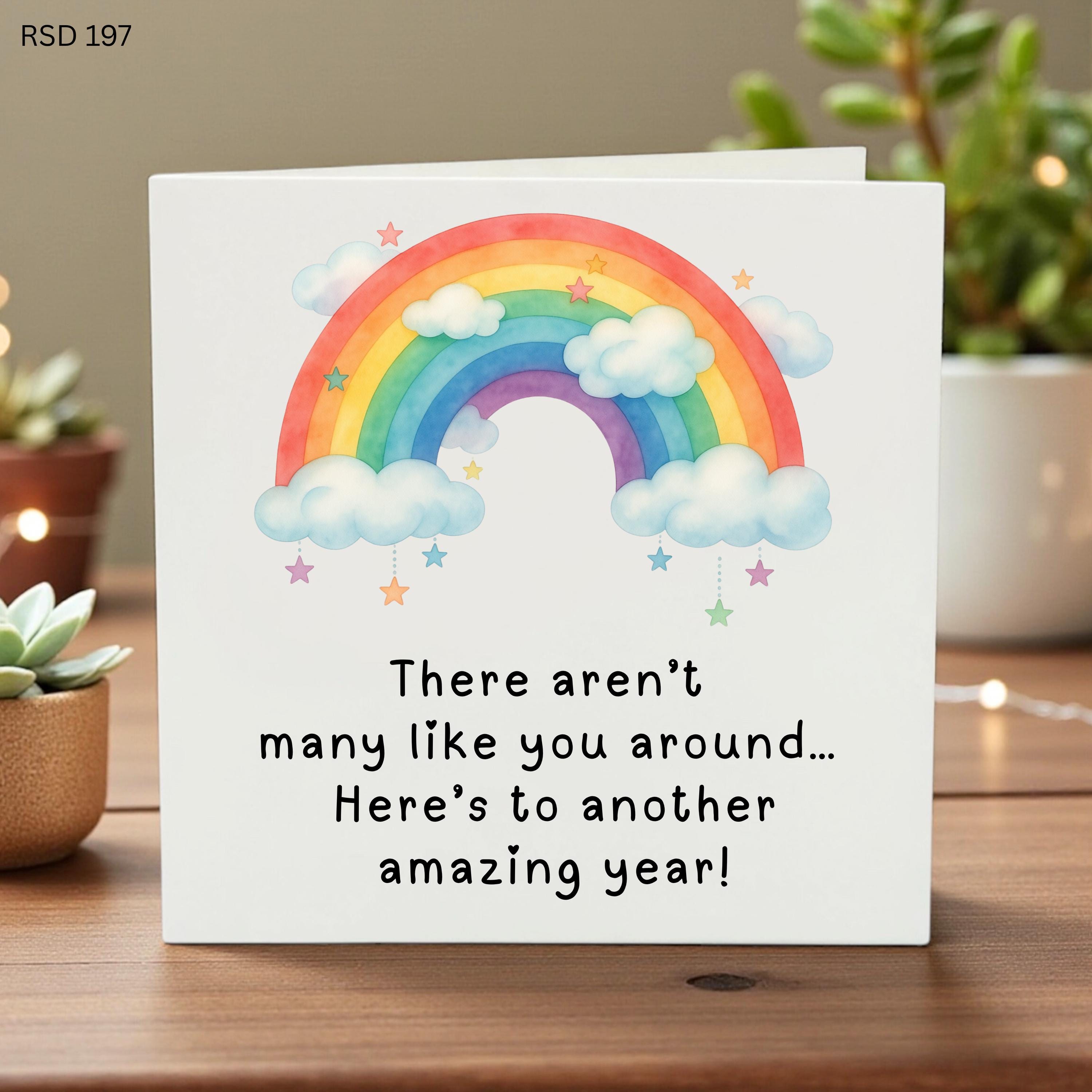 Another Amazing Year Birthday Card, Cute Watercolor Rainbow Design, Positive Thinking of You Greeting Card for Friend or Colleague, RSD 197