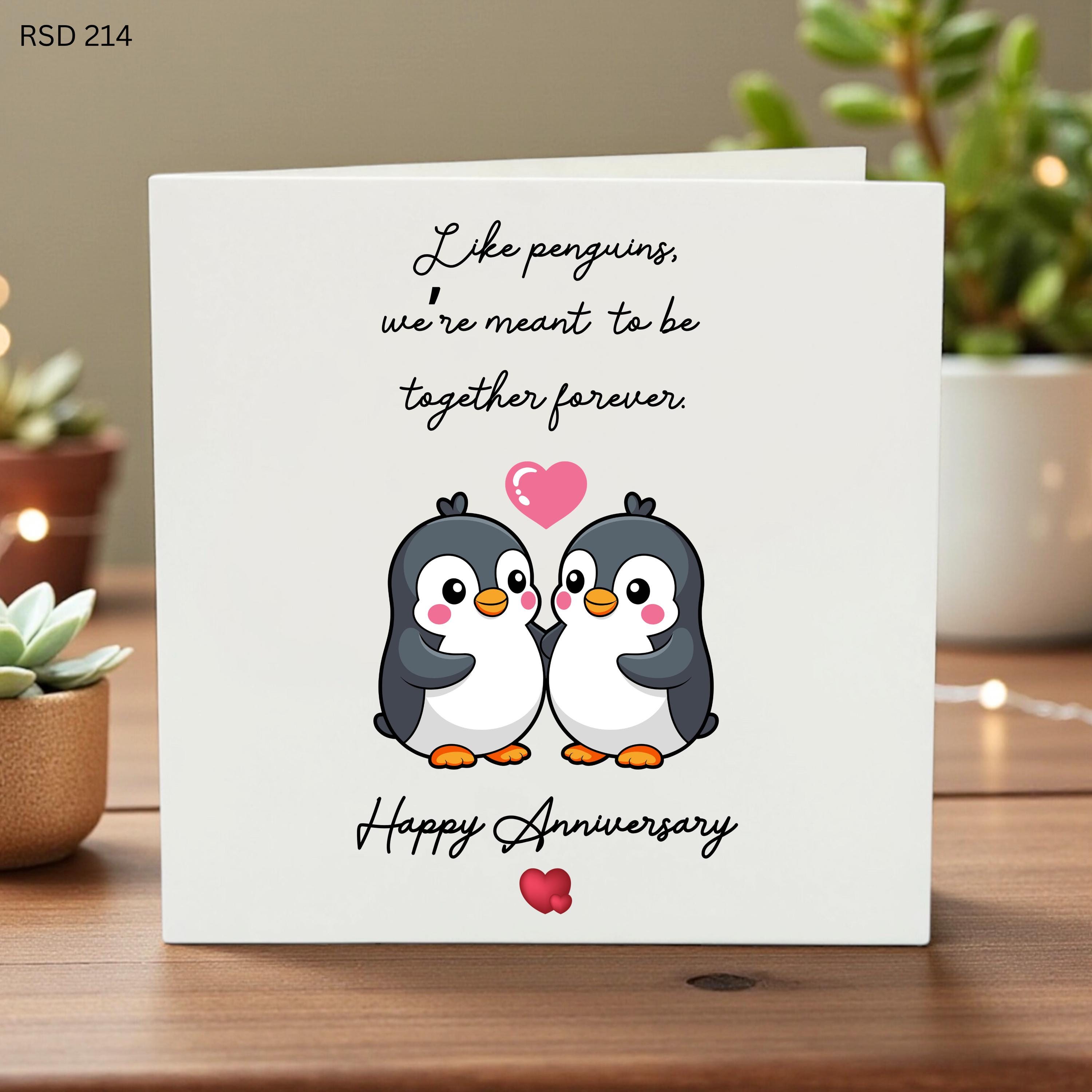 Cute Penguin Anniversary Card, Meant to Be Together Forever, Funny Penguin Lover Love Card for Husband or Wife, Romantic Soulmate Gift