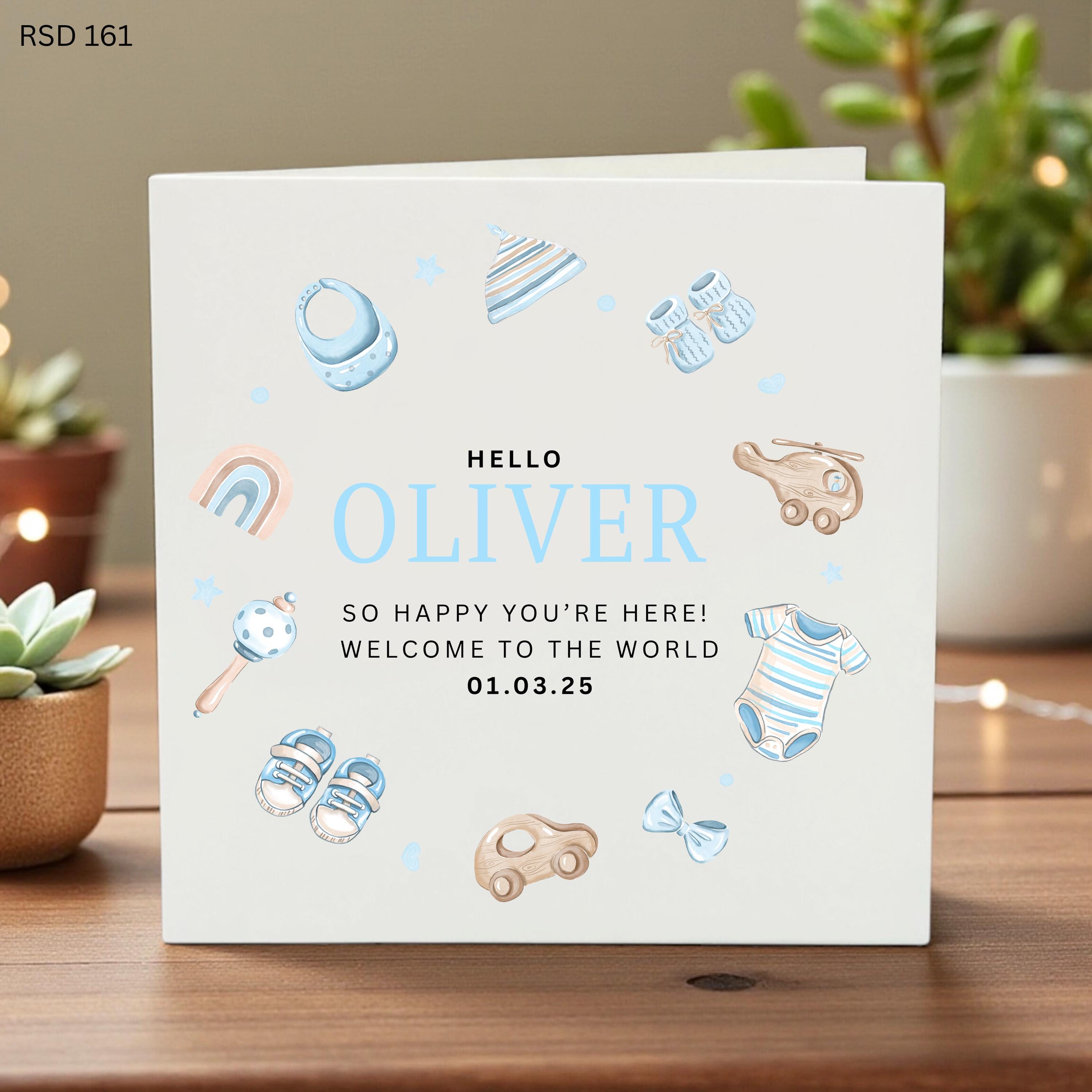Personalized Newborn Baby Card for Boys, Cute Baby Welcome Card, Birth Announcement Card for Oliver, Unique Baby Gift Idea