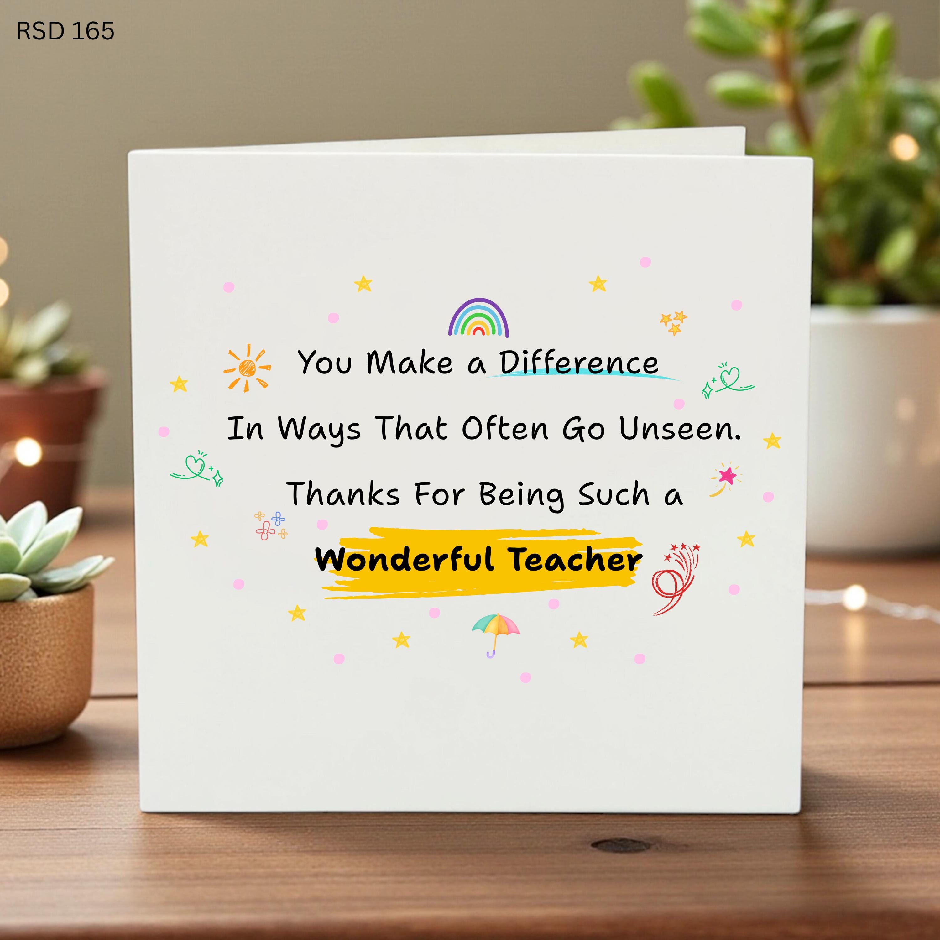 You Make a Difference Teacher Card, Appreciation Thank You Card for Teachers, End of Year Gift, Thoughtful Cute Rainbow Card