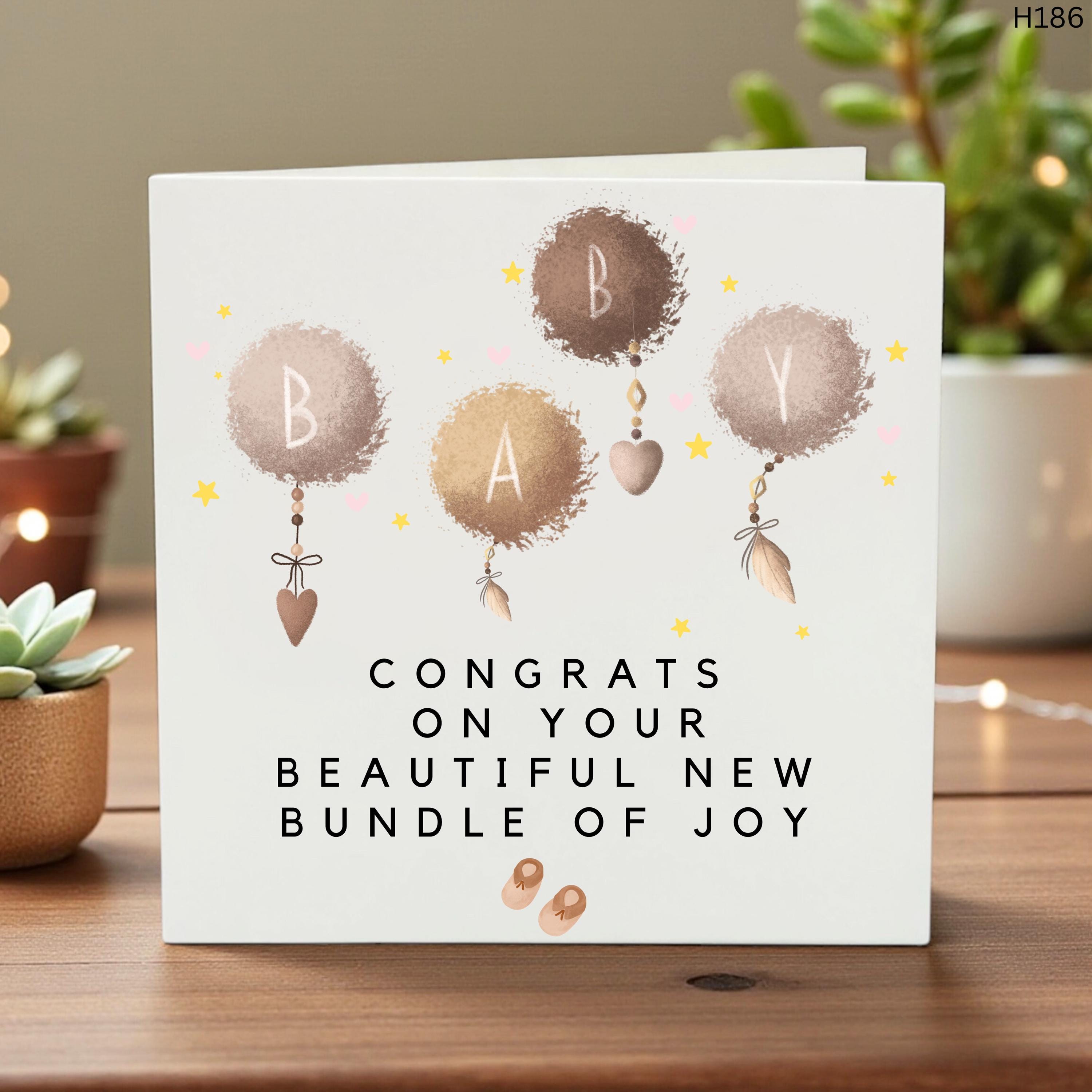 Personalised New Baby Card, Bundle of Joy Design, Congrats on Your Newborn, Custom Name, Baby Arrival Keepsake Greeting