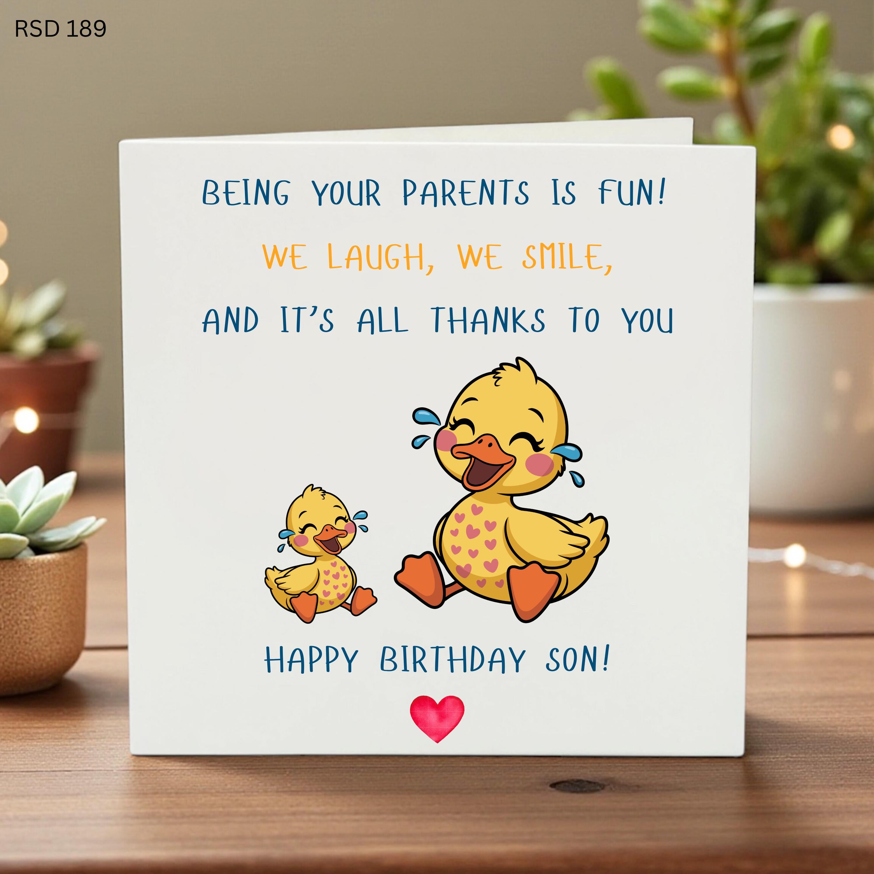 Funny Birthday Card for Son, Cute Cartoon Duck, Parents Humor, Kids Birthday Greetings, Personalized Son Birthday Gift 6x6