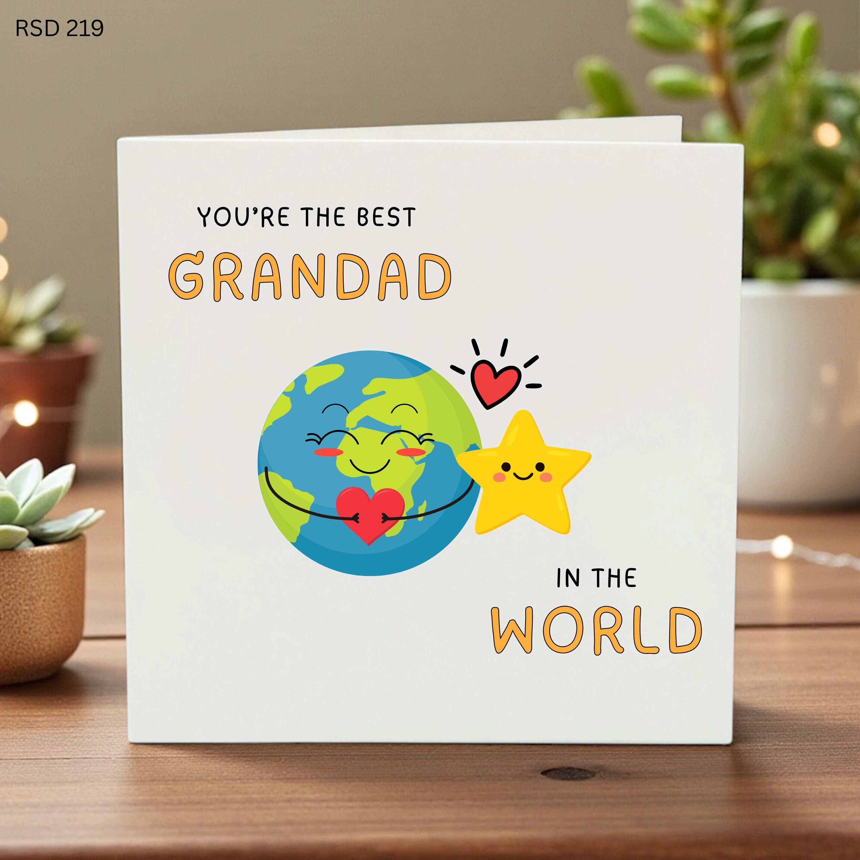 Best Grandad in the World Birthday Card, Cute Earth and Star Card for Grandpa, Happy Birthday Grandad Card from Grandkids, Father's Day Gift