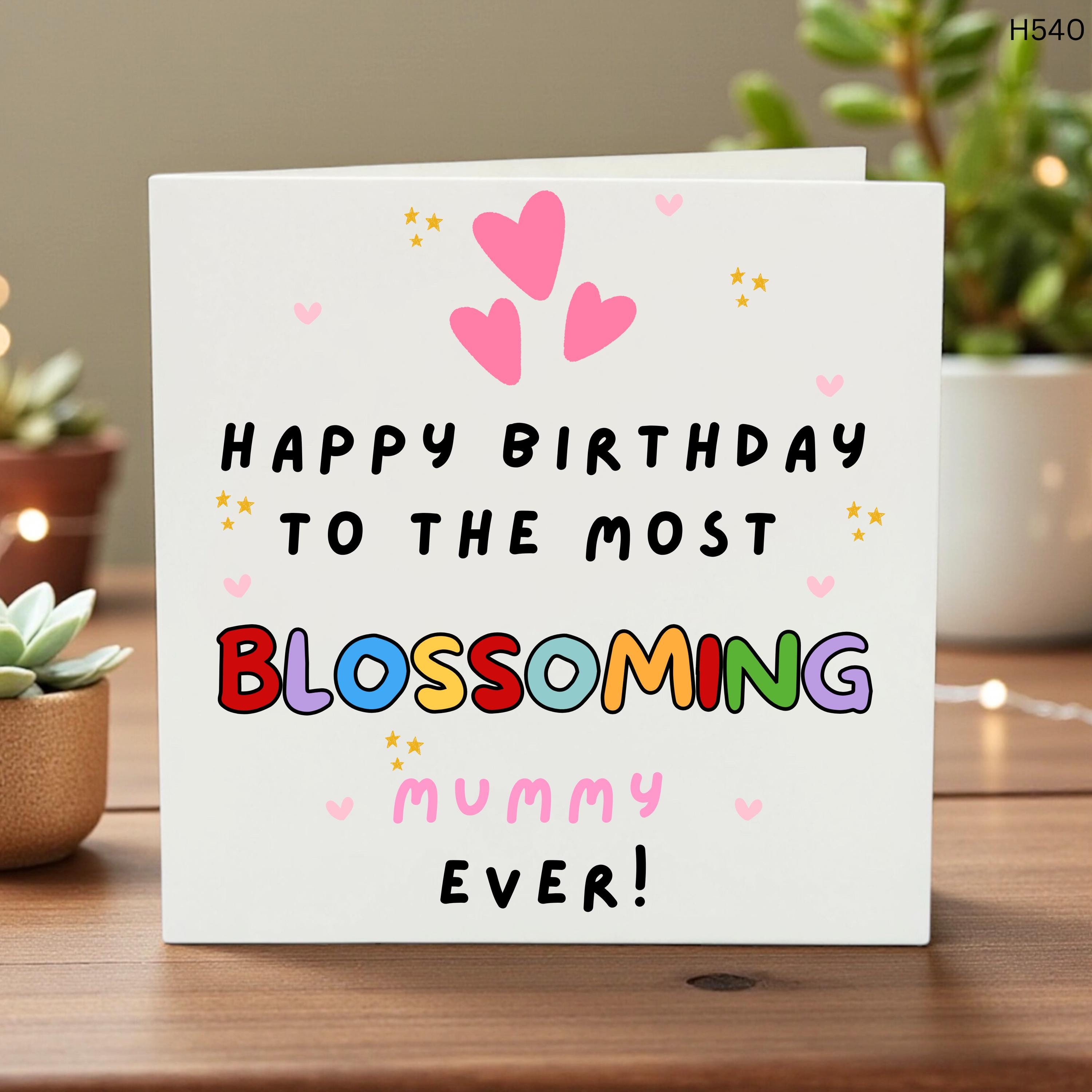 Happy Birthday Mummy Card - To The Most Blossoming Mummy Ever, Cute Hearts Birthday Gift for Mom, Colorful Typography Mummy Greeting Card