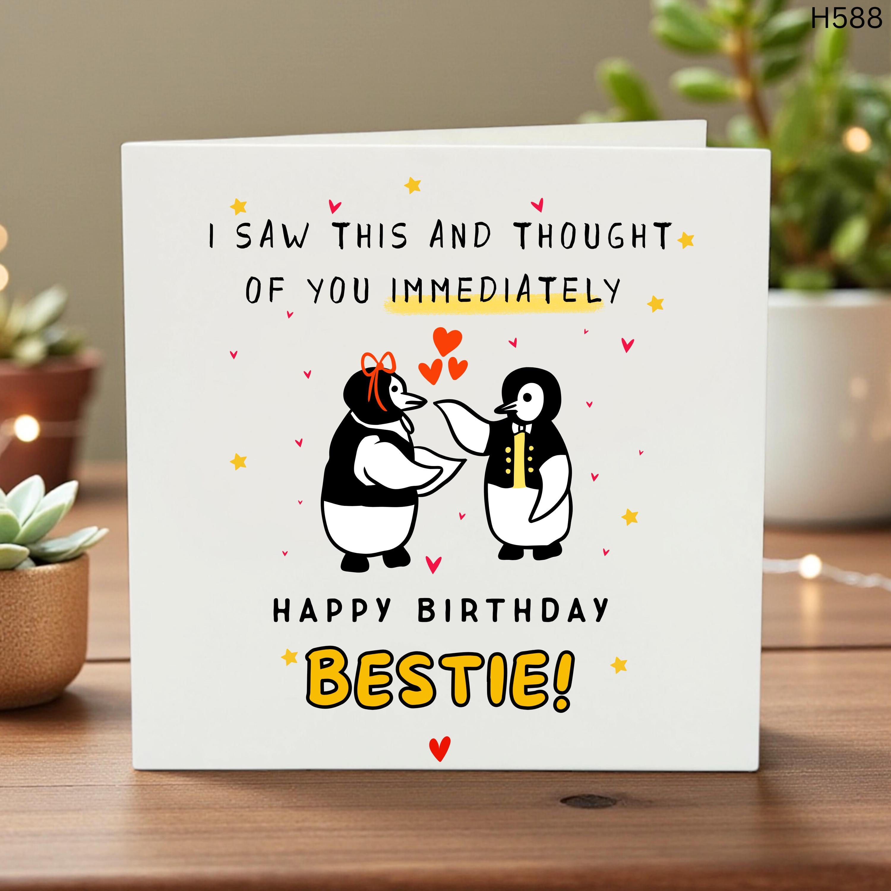 Funny Bestie Birthday Card - Cute Penguin Greeting Card for Best Friend, Thoughtful Birthday Gift for BFF, Soulmate, Sister, or Bestie
