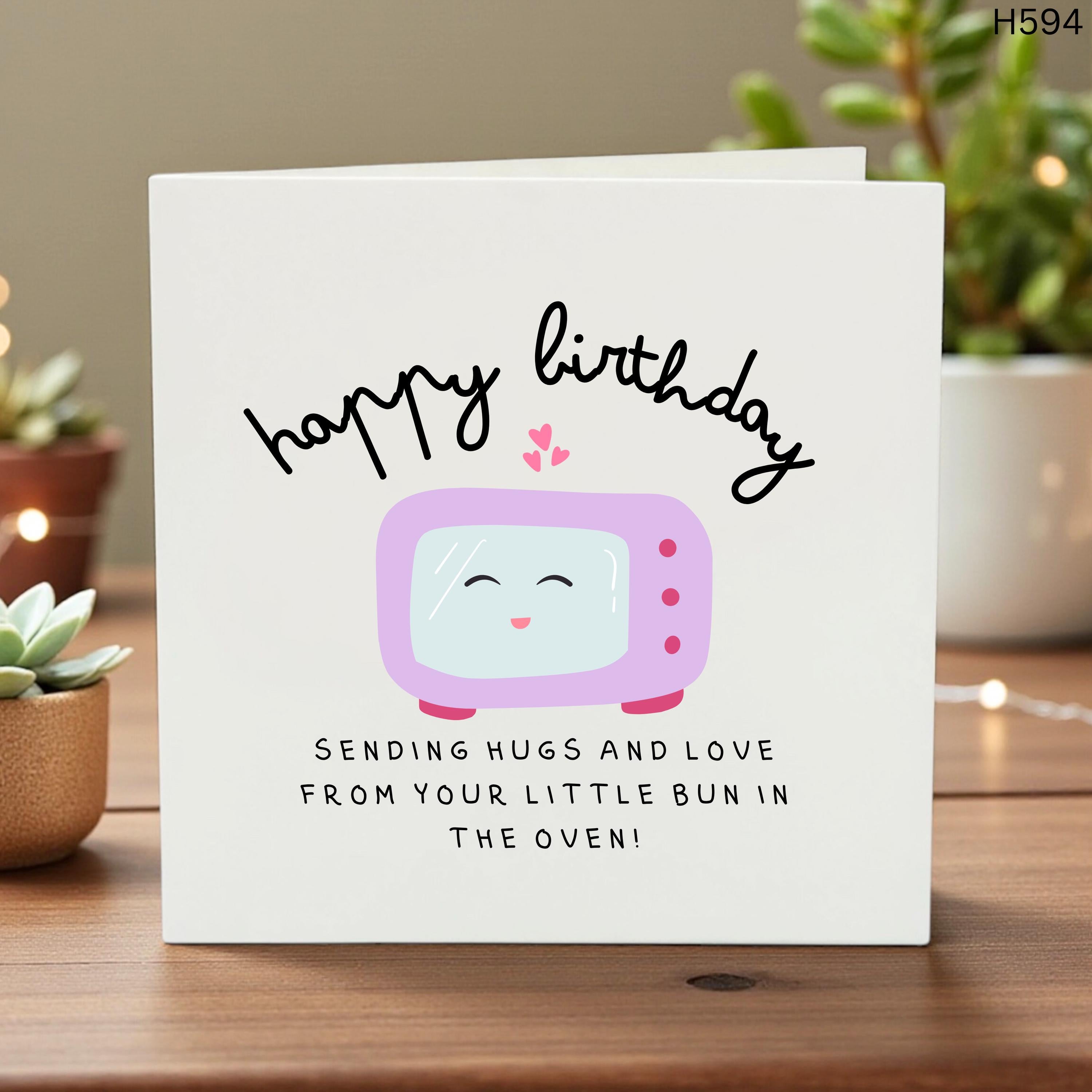 Bun in the Oven Birthday Card - Happy Birthday from the Bump - Pregnancy Reveal Card for Dad to be - Cute Expecting Baby Birthday Gift