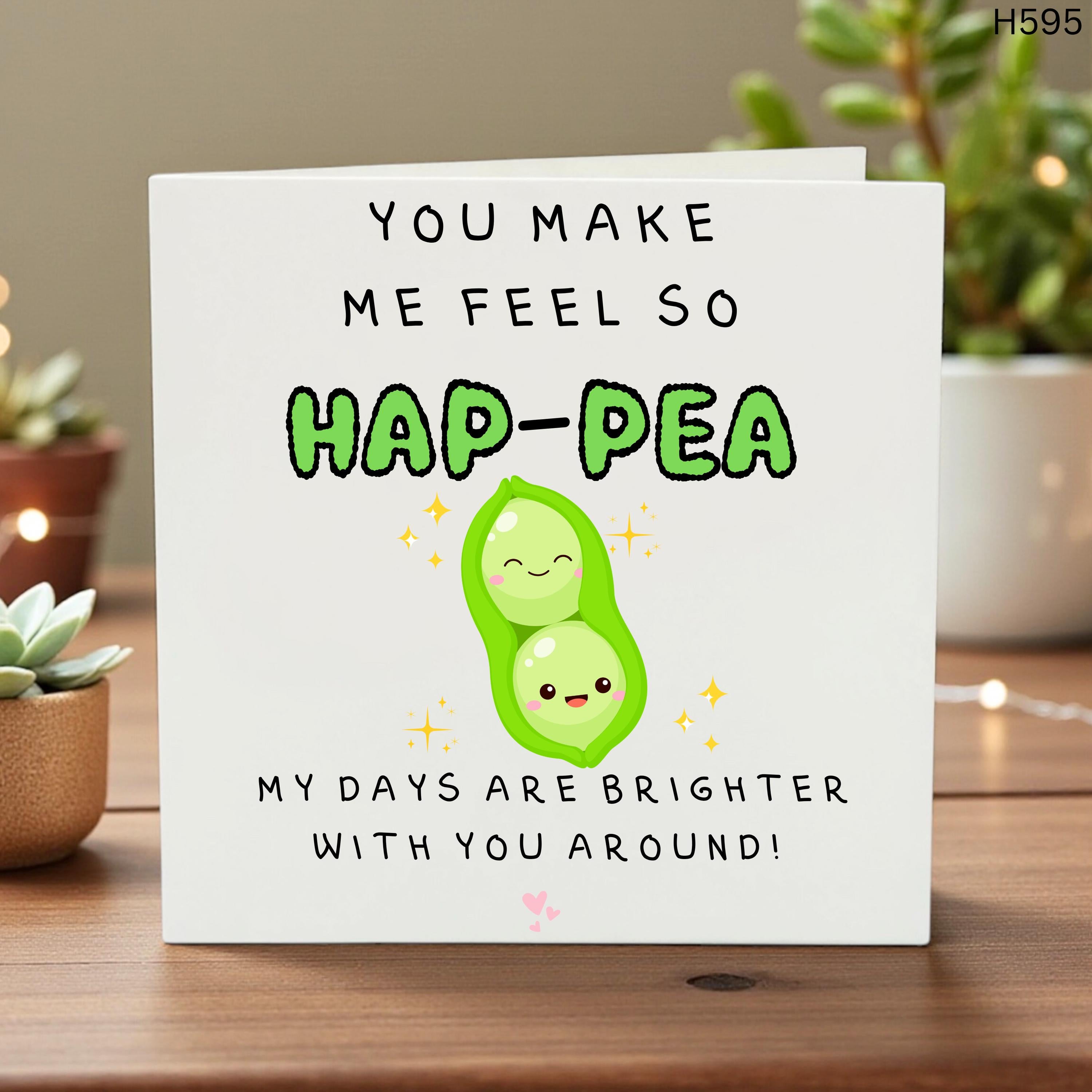 Cute Peas in a Pod Card - You Make Me Feel So Hap-pea - Punny Birthday Card for Boyfriend or Girlfriend - Funny Anniversary Card for Her Him