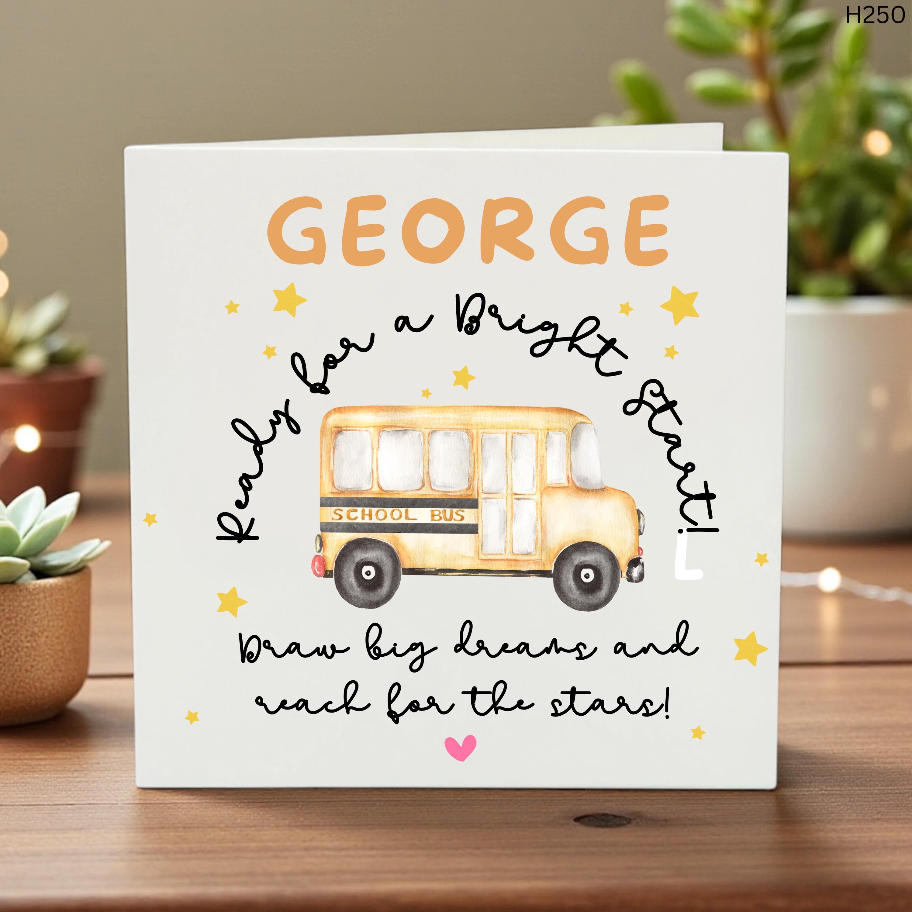 Personalized Good Luck Card for Kids, Custom Name School Bus Design, Ready for a Bright Start, Cute Keepsake, Back to School