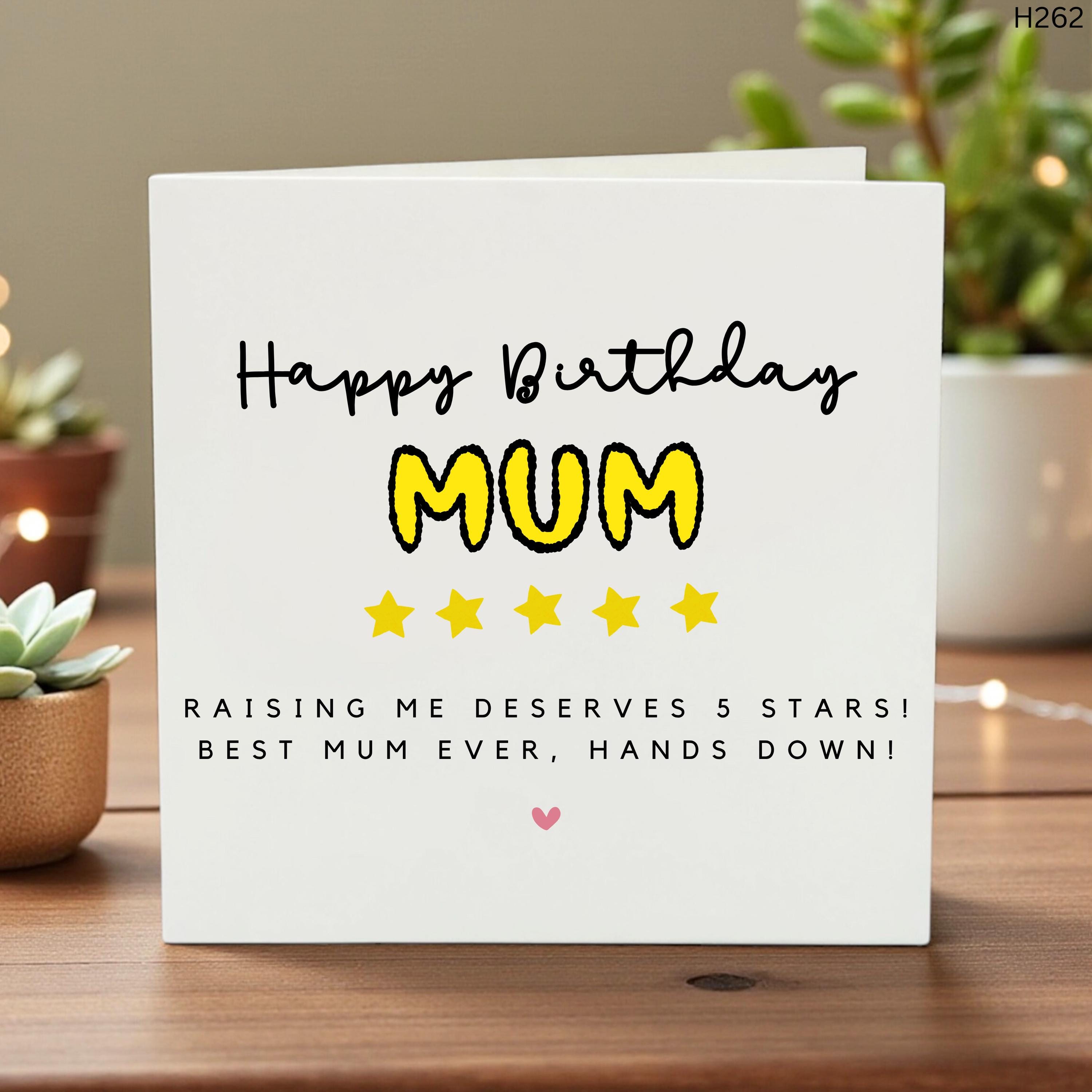 Personalized Birthday Card for Mum, Raising Me Deserves 5 Stars, Best Mum Ever, Cute Handmade Greeting, Mother’s Day or Birthday