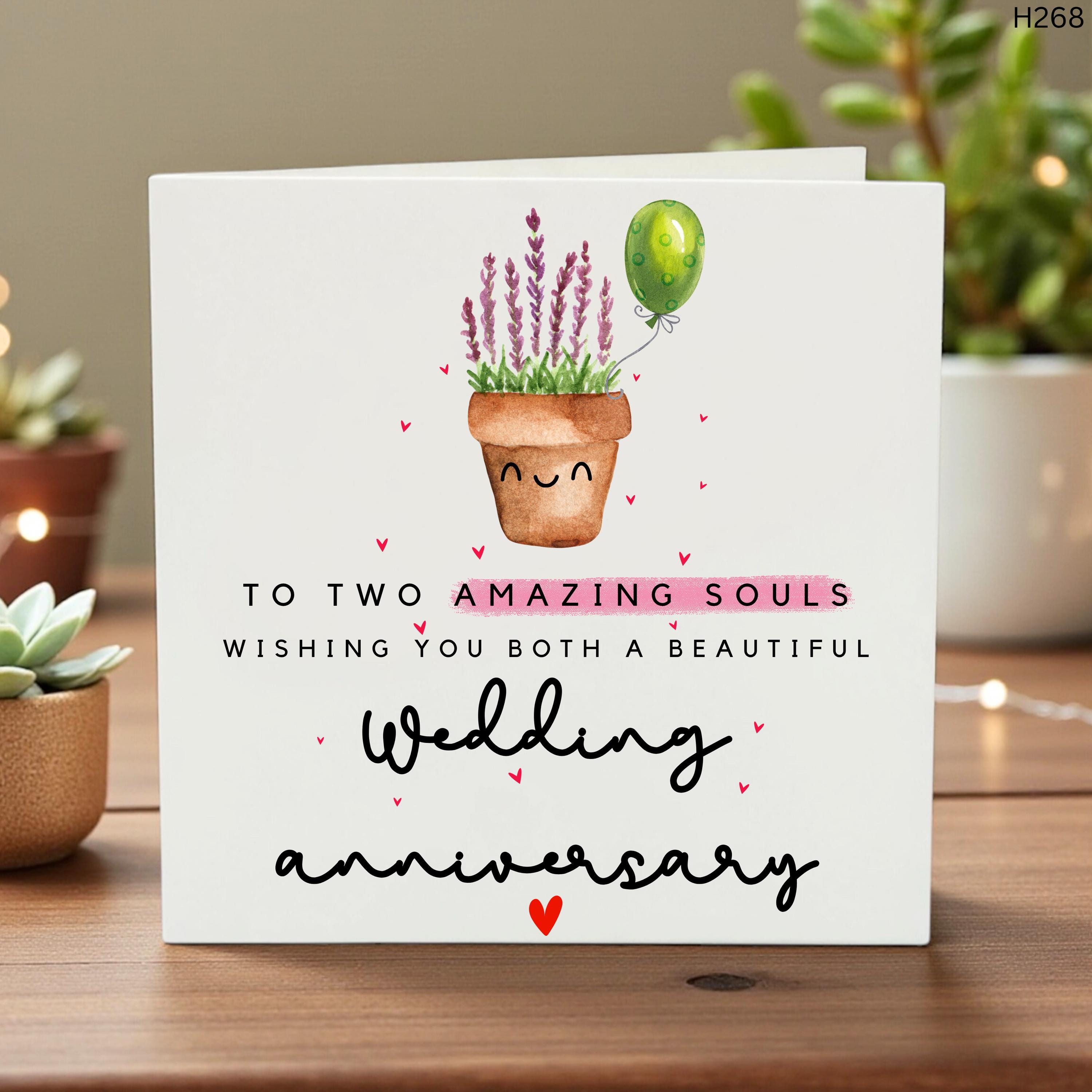 Elegant Wedding Anniversary Card for Couple, Custom Names, Handmade Keepsake Greeting, Two Amazing Souls, Love & Celebration