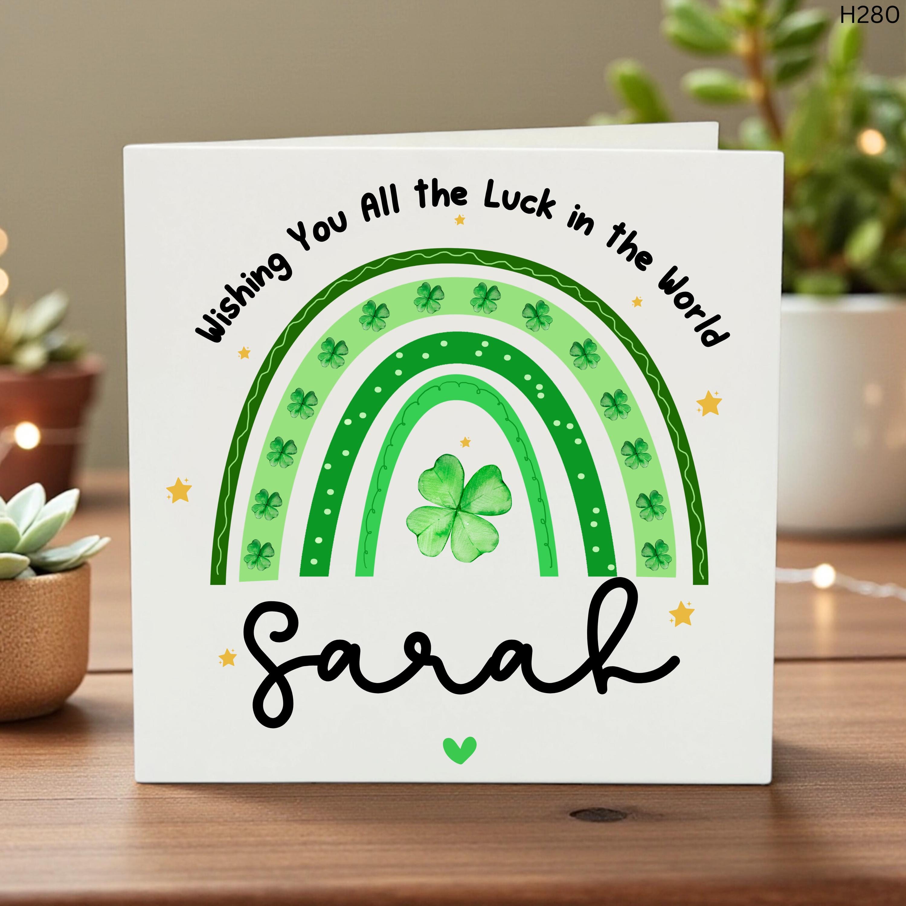 Good Luck Card with Clover, Lucky Charm Greeting Card, Irish Good Luck Card, New Job Card, Exam Luck Card, St Patrick’s Day Card,6x6