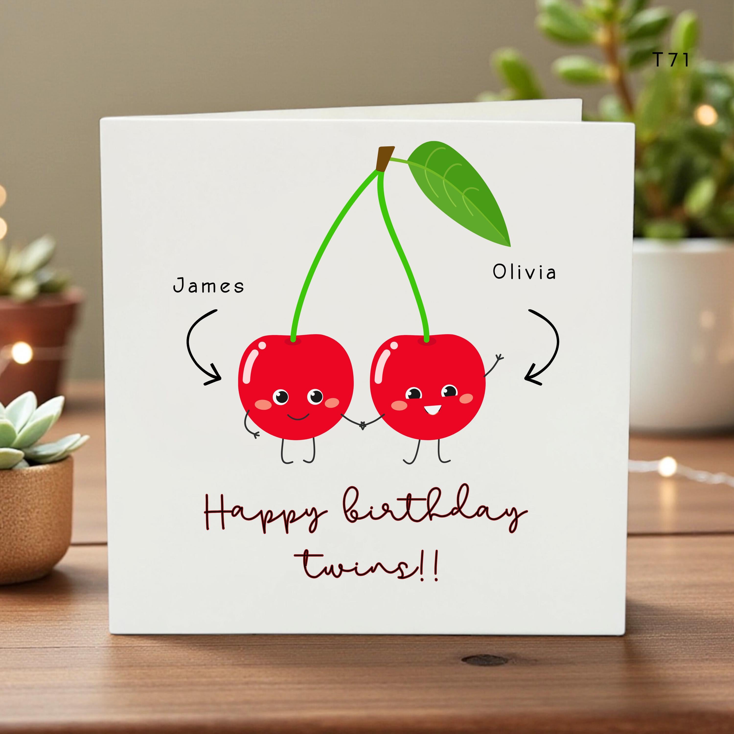 Personalised Happy Birthday Twins - Personalized Twin birthday Card With Customizable Names - 6x6