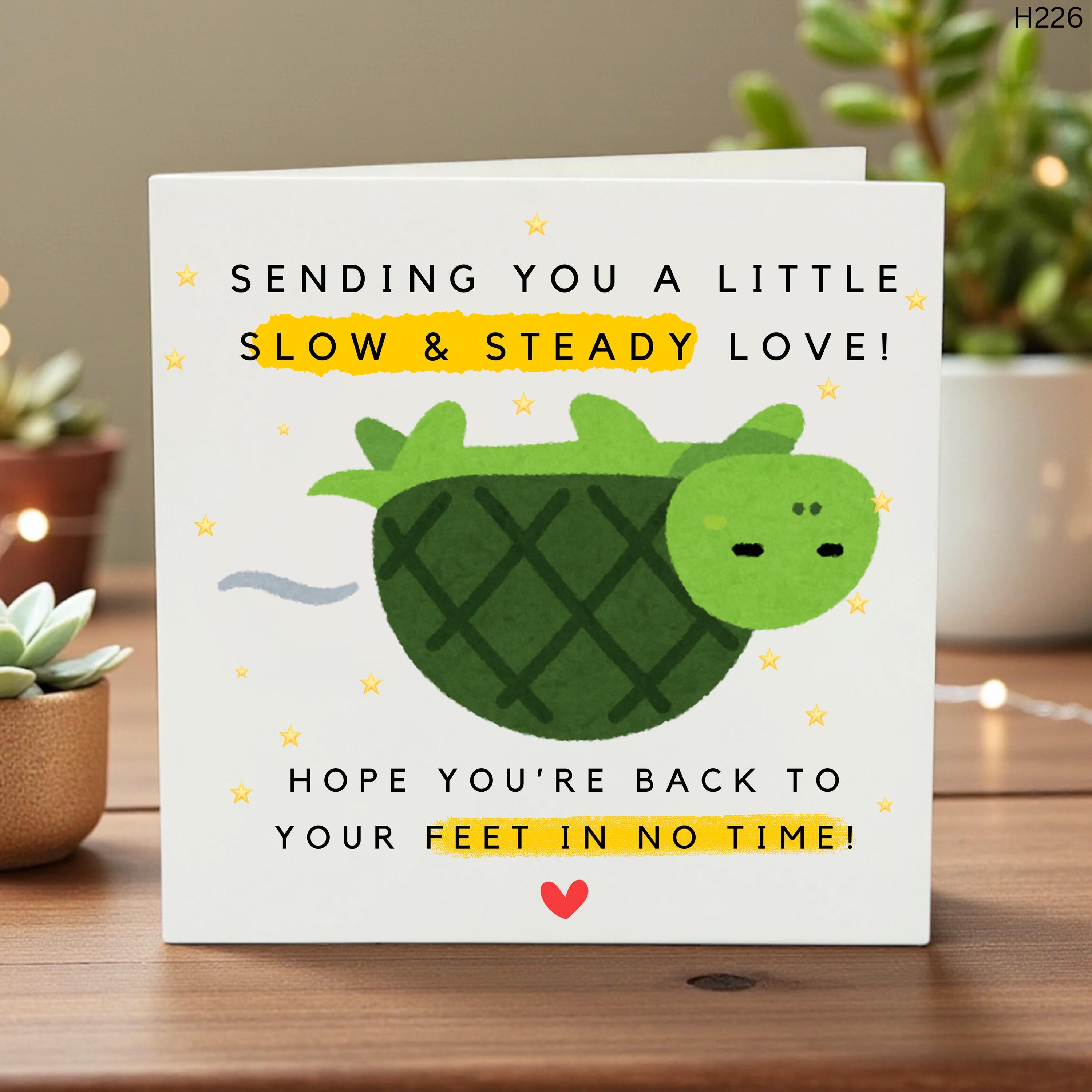 Get Well Card, Slow & Steady Love, Cute Turtle Illustration, Encouragement Card, Recovery Greeting, Thinking of You Card