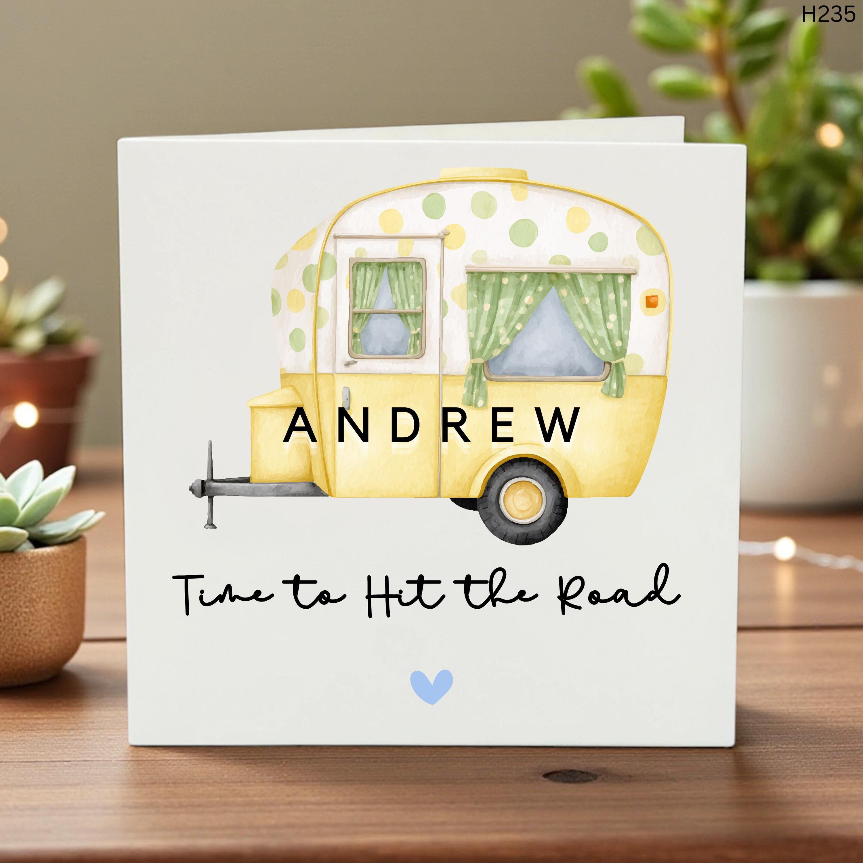 Personalised Retirement Card, Time to Hit the Road, Caravan Illustration, Funny Retirement Gift, Adventure Card for Dad