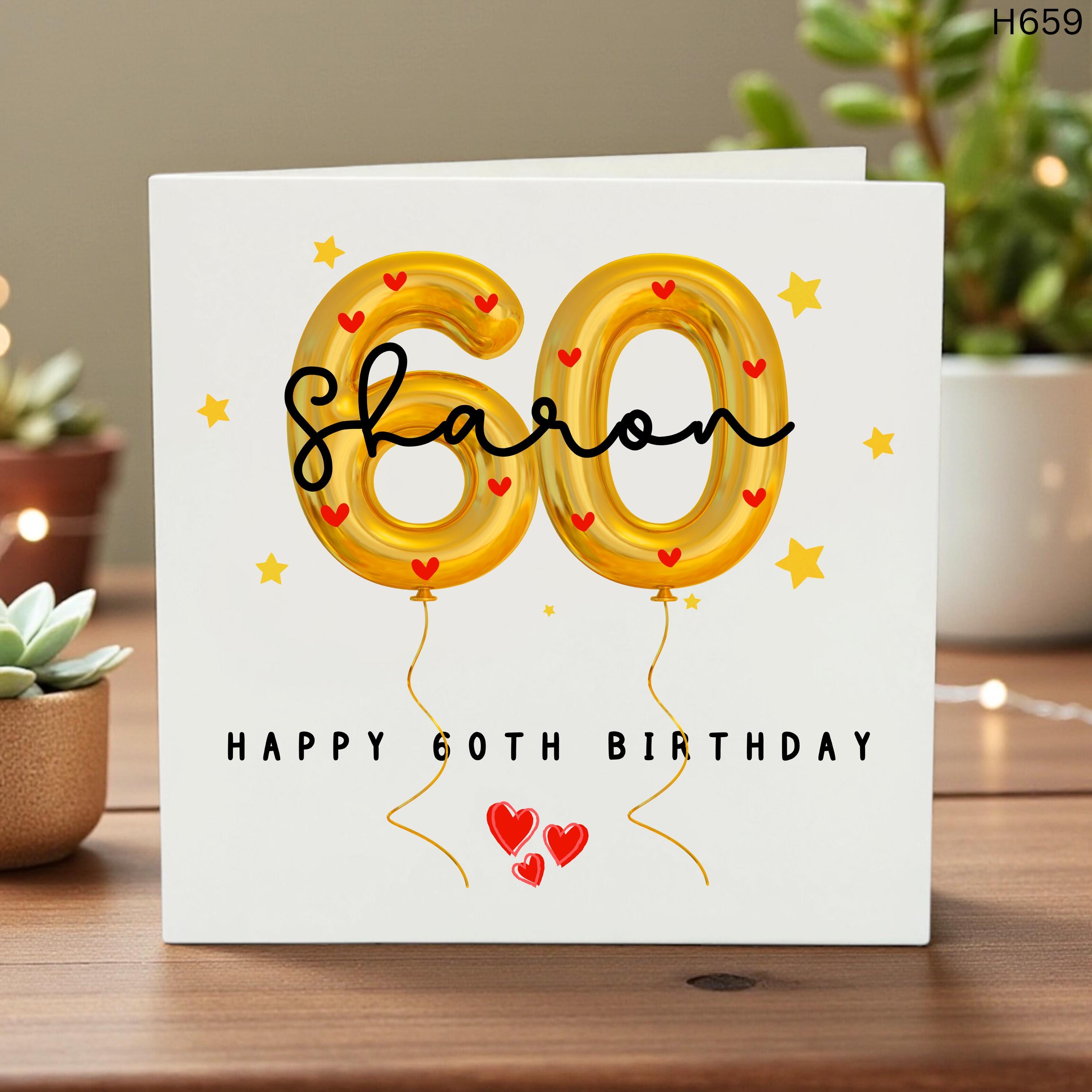 Personalized 60th Birthday Card, Gold Balloon Birthday Card, Custom Name Card, 60 Years Old Gift, Birthday Card for Her, Milestone Birthday