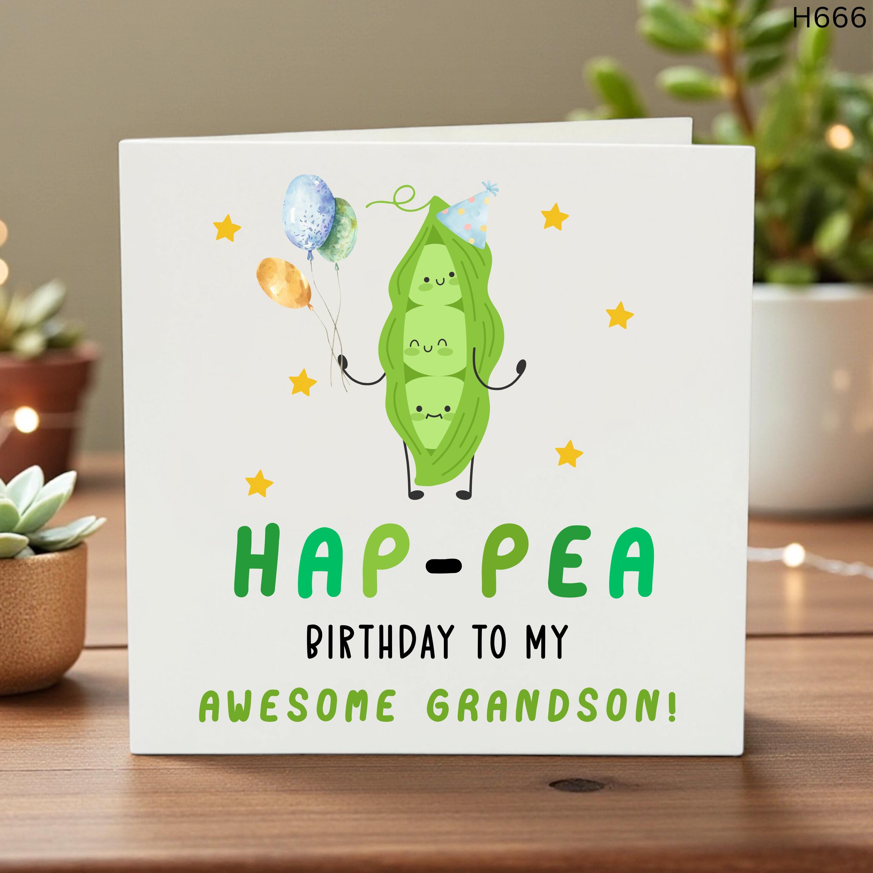 Personalised Hap-pea Birthday Card, Cute peas in a pod birthday card, Hap-pea birthday card for son, grandson, friend, sister, brother 6x6