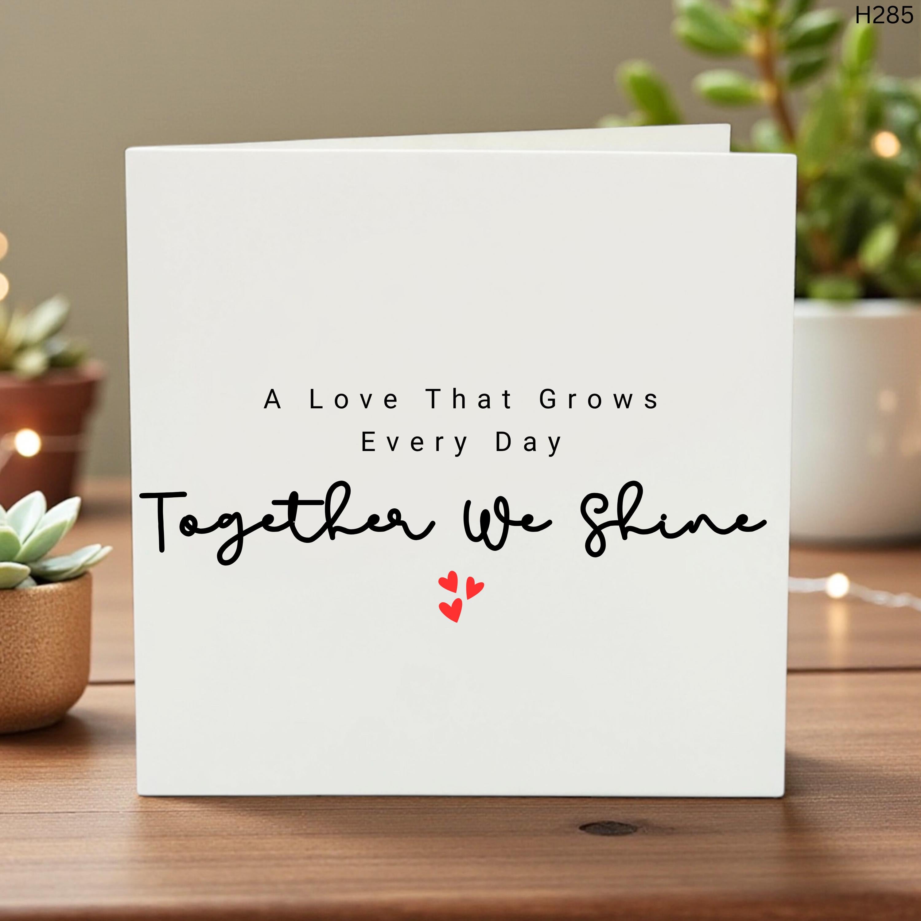 Together We Shine Anniversary Card, A Love That Grows Every Day Card for Husband or Wife, Personalized Wedding Anniversary Gift, Minimalist